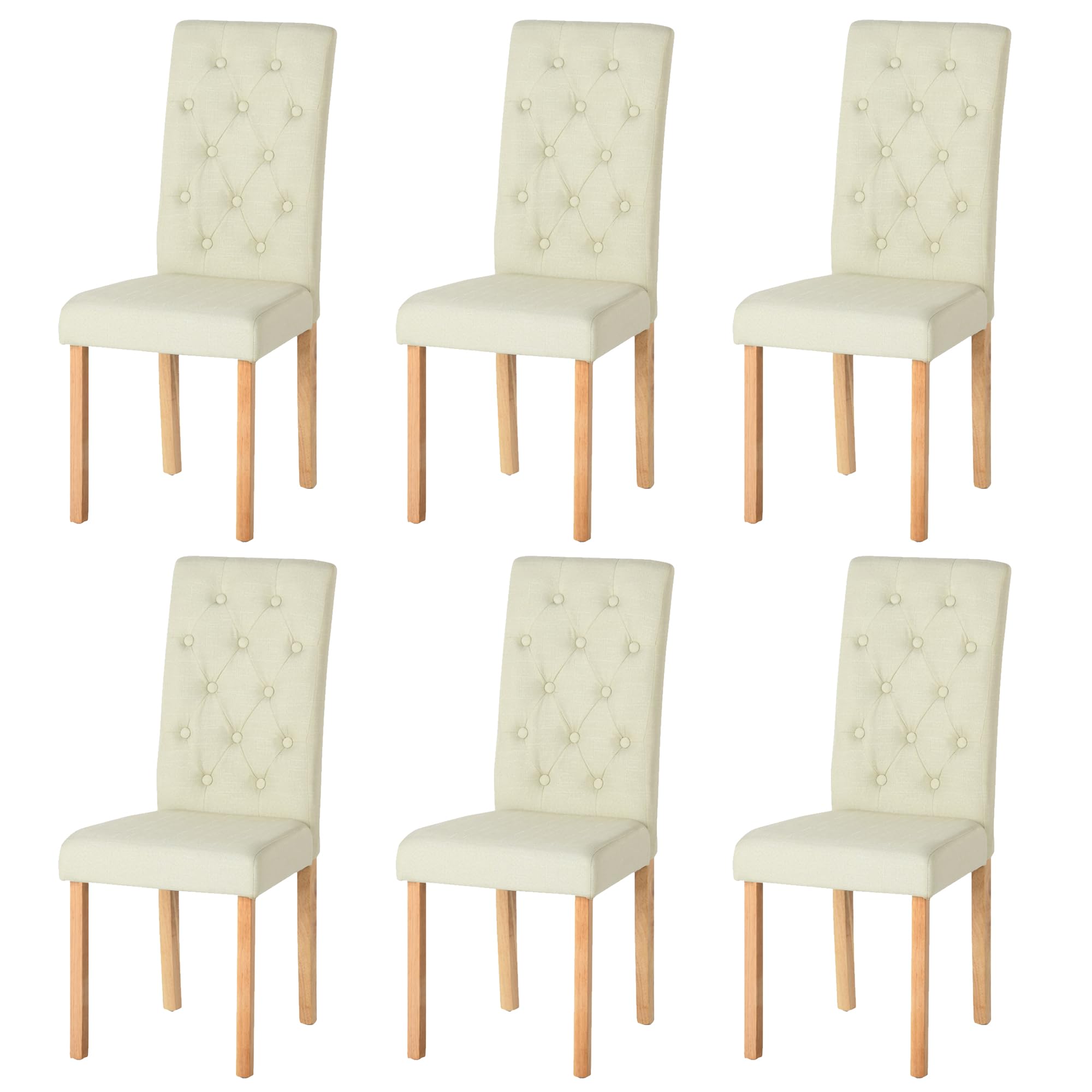 Liink1Ga Sillas Nordicas Pack 6, Sillas de Comedor Beige Modernas Sillas de Comedor Madera Sillas de Cocina Beige, Sillas Tapicería de Lino con Respaldo Alto 55 cm