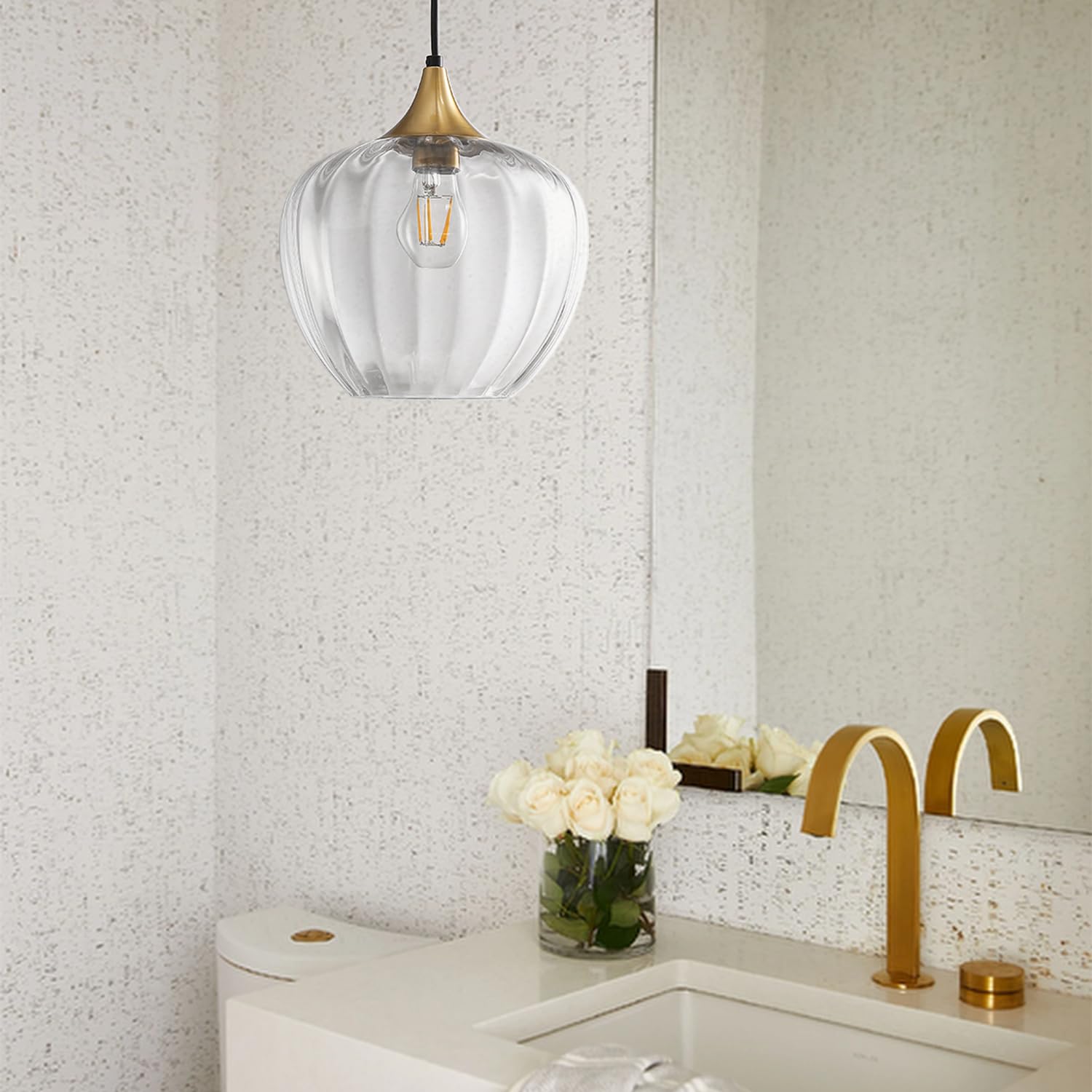 Lámparas colgantes de cristal para isla de cocina, lámpara colgante vintage de 9 pulgadas, accesorios de iluminación de techo, lámpara moderna de oro cepillado para comedor, sala de 6
