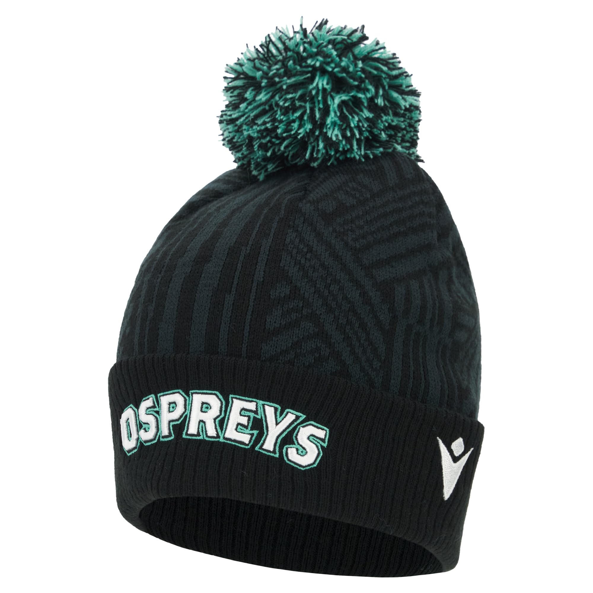 Macron Unisex Black Ospreys Rugby 2025/26 Pom Pom Beanie