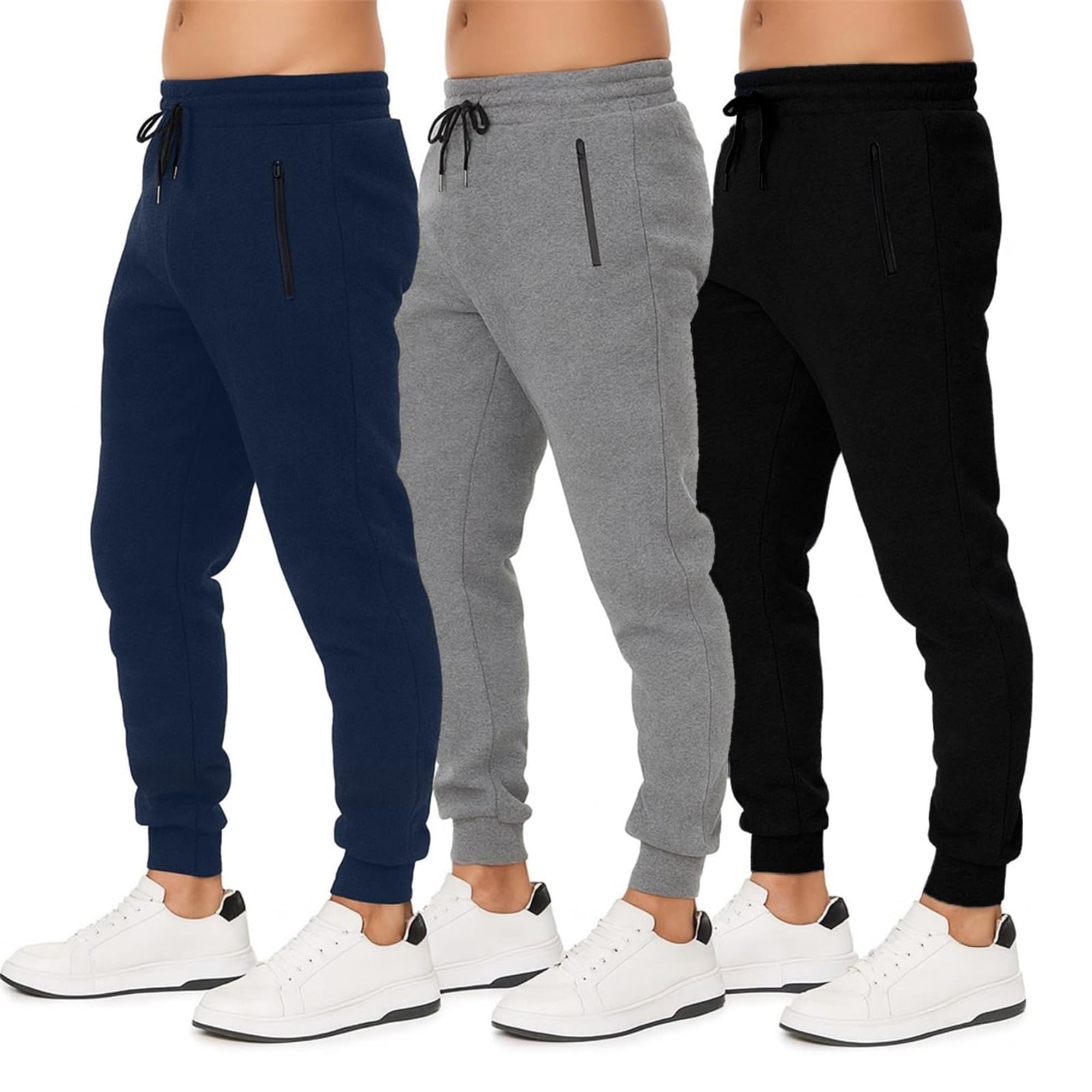 Pantalones deportivos para hombre, paquete de 3 unidades, pantalones deportivos para hombre, bolsillos y pantalones de entrenamiento activos con cremallera