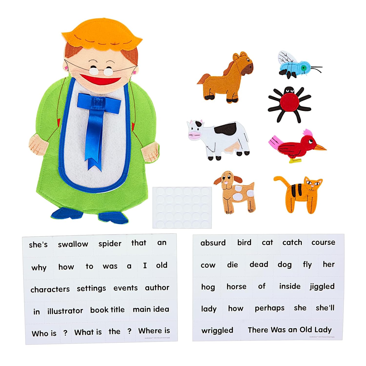 Excellerations There was an Old Lady Felt Story 10 Pieces with Vocabulary Cards, Early Language, Story Telling, Retelling Stories, Educational Toy, Preschool, Kids Toys