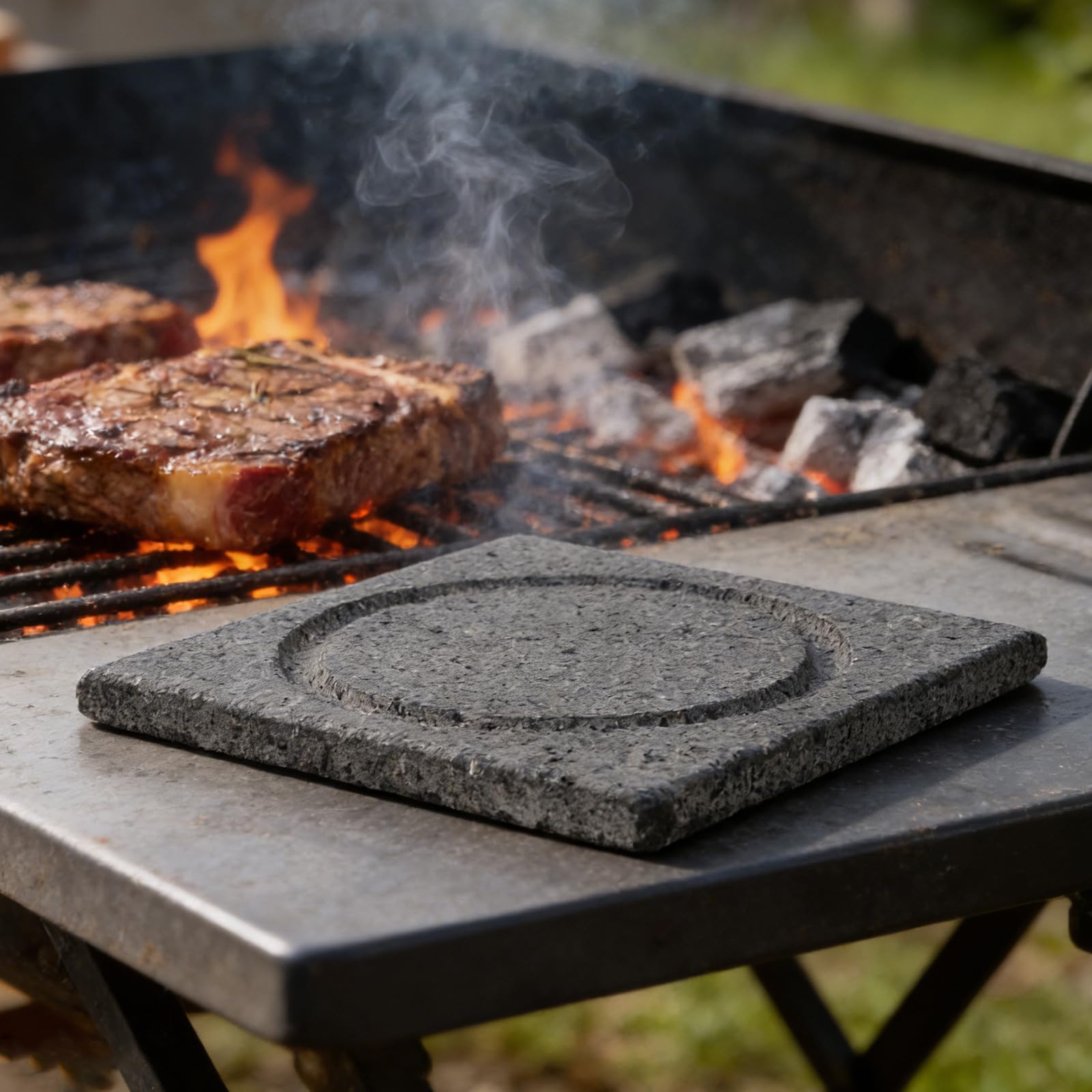 Piastra Grill in Pietra Vulcanica Coreana per Barbecue Esterno | Struttura in Roccia Lavica, Distribuzione Uniforme del Calore, Facile Pulizia, Gusto Naturale