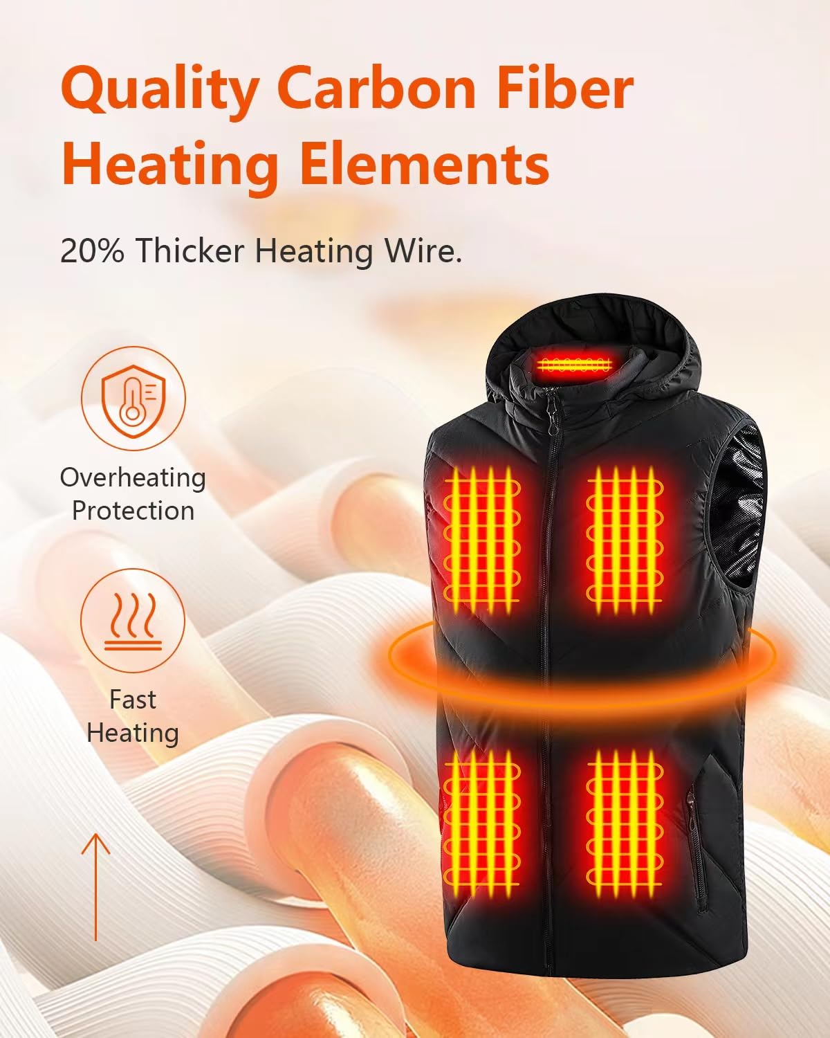 Gilet Chauffant Homme et Femmes, Imperméable et Lavable Veste Chauffante Électrique avec 11 Zones de Chauffage,Chapeau Amovible,3 Niveaux de Température pour L'extérieur