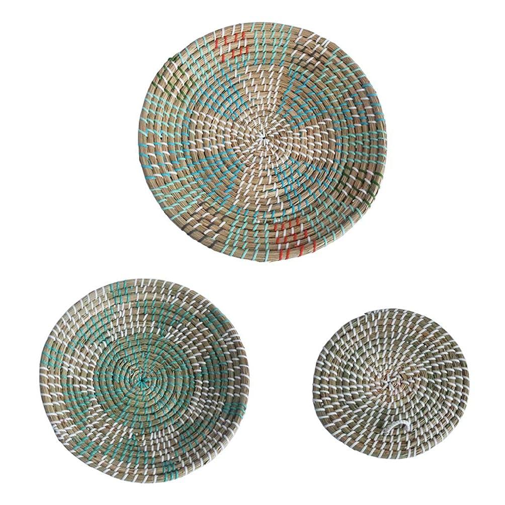 Handgefertigtes Seegras-Wandkörbe-Set, 3-teilig, hängende dekorative Tabletts für Wohnzimmer, Schlafzimmer, Küche, handgefertigt, Obst-/Dessertteller-Halter