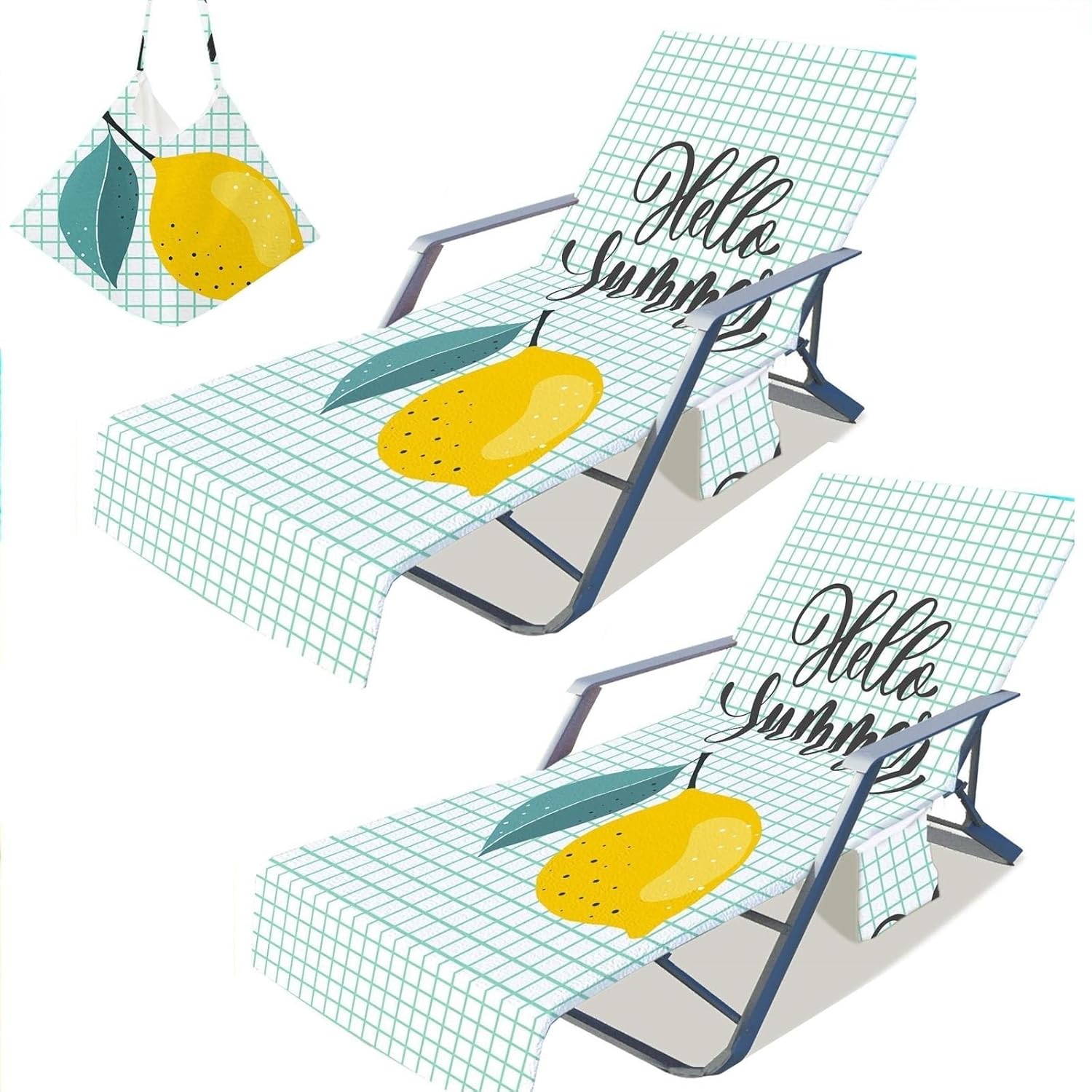 2pcs Lounge Chair Towel Cover, Beach Chair Cover with Side Pockets Thick Soft Microfiber 83" x 30" Quick Dry Chaise Lounge Chair Towel Cover for Sun Lounger Pool Sunbathing Garden Beach Hotel(White2)