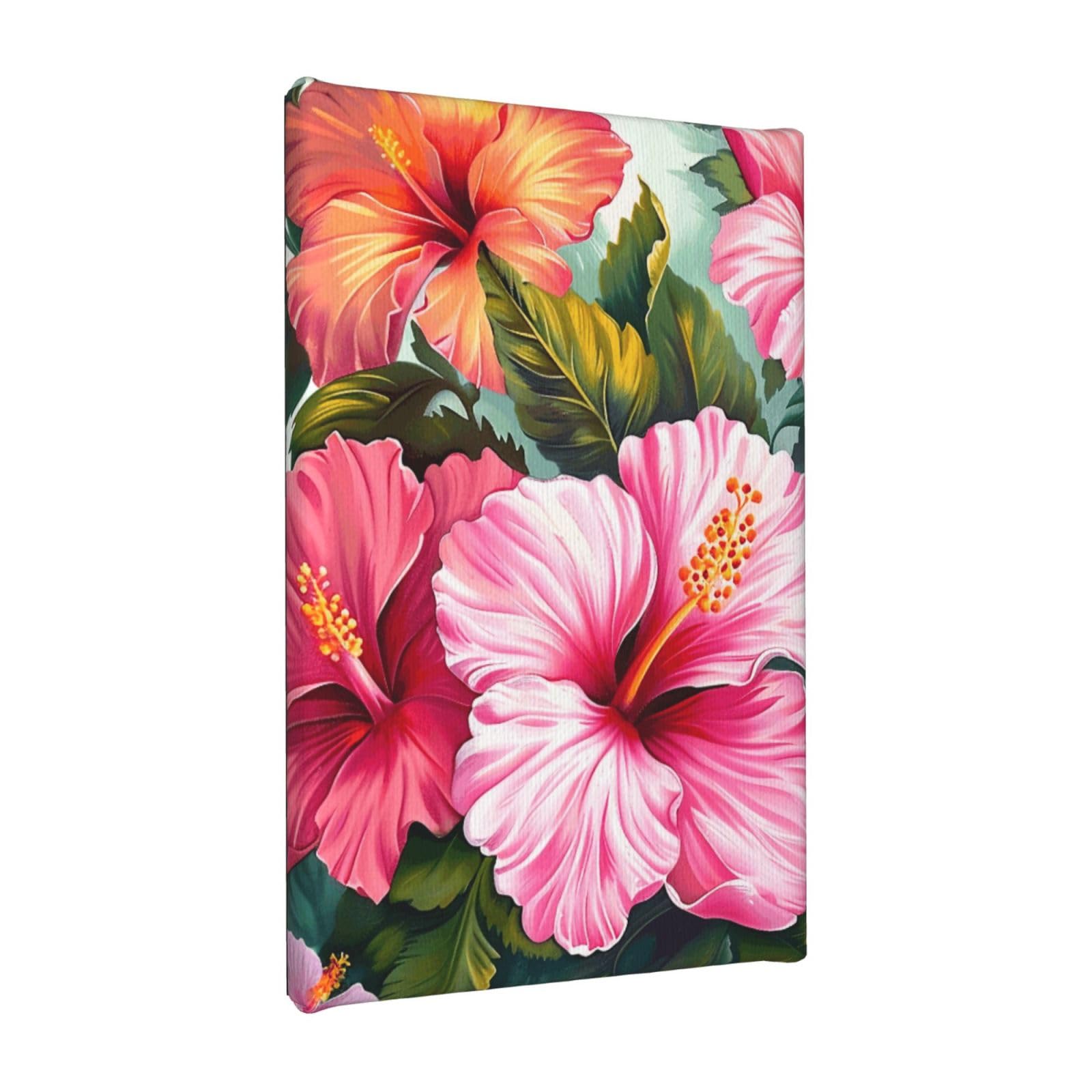 YKLJG Hibiscus Flowers art Printed Wall Art Canvas Painting 20x30 CM Wooden Framed Picture Painting Artwork Prints for Bedroom Kitchen Home Office Decor
