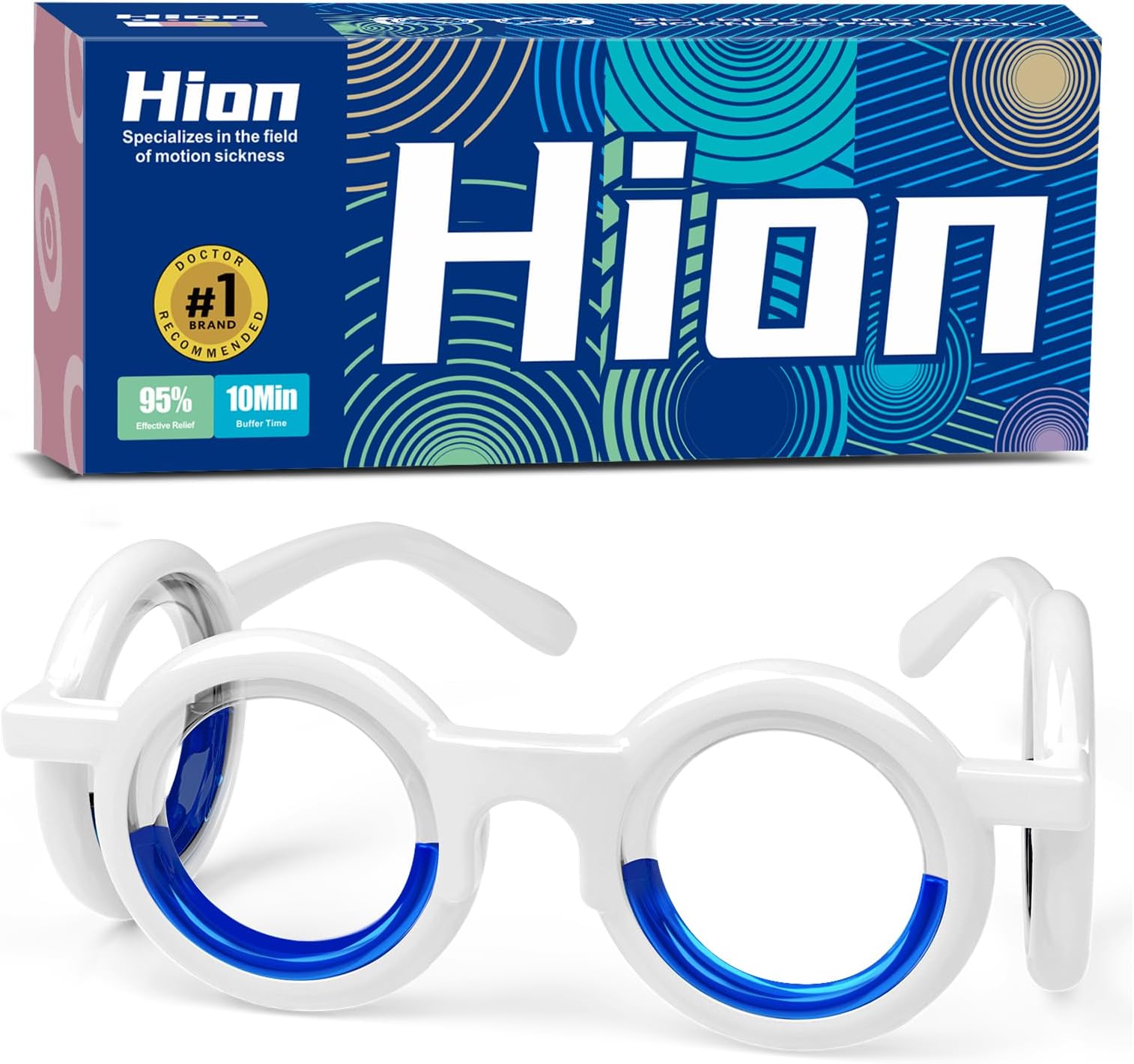 Hion Motion Sickness Glasses Relieve Carsickness Airsickness Seasickness Glasses No Lens Liquid Glasses for Adults or Kids(1Pair Without Bags)