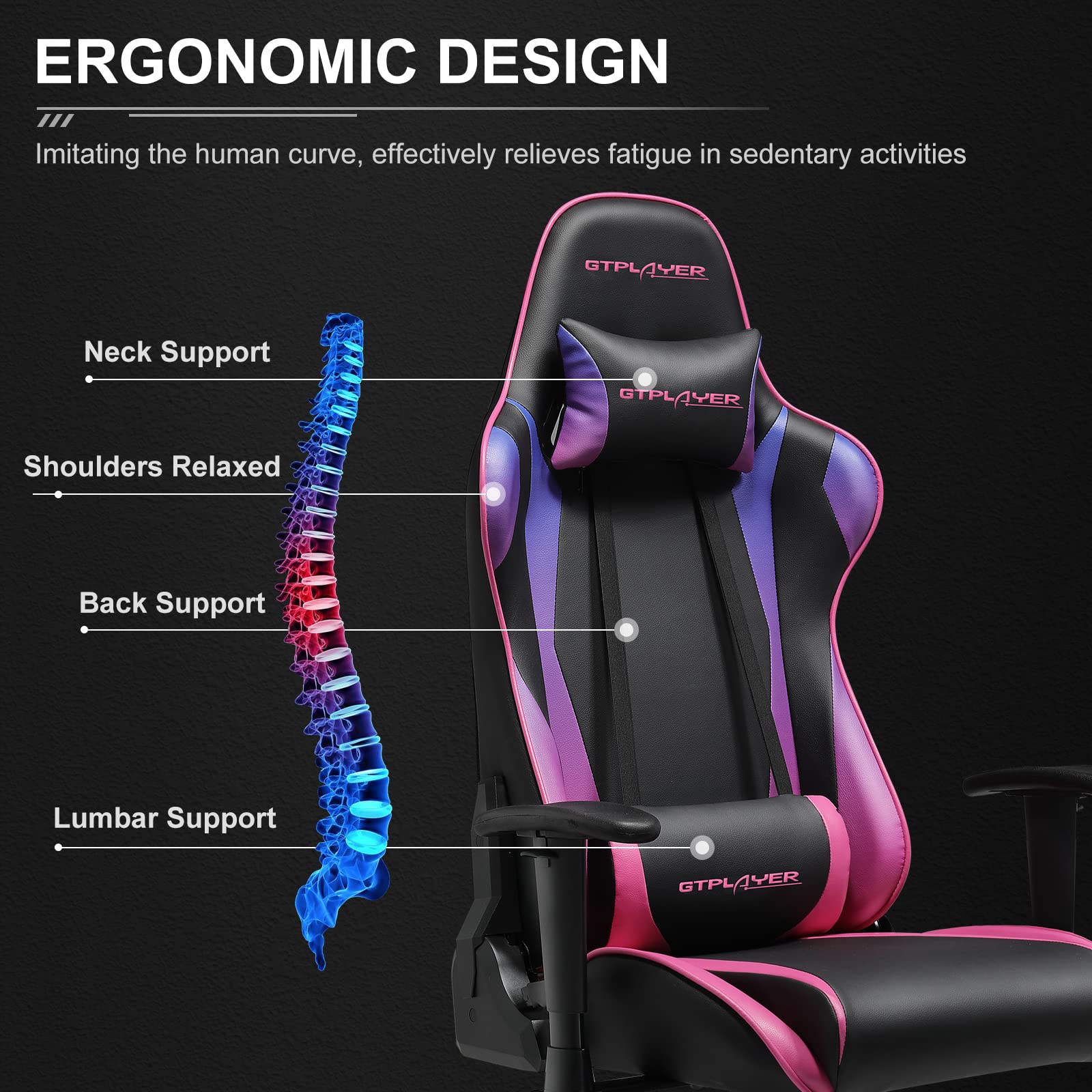Chaise Gaming GTPlayer Ergonomique - Dossier Inclinable 150°, Soutien Lombaire, Appui-tête, Hauteur Réglable - Vert Chaise Bureau Gamer Avec Appui -tête