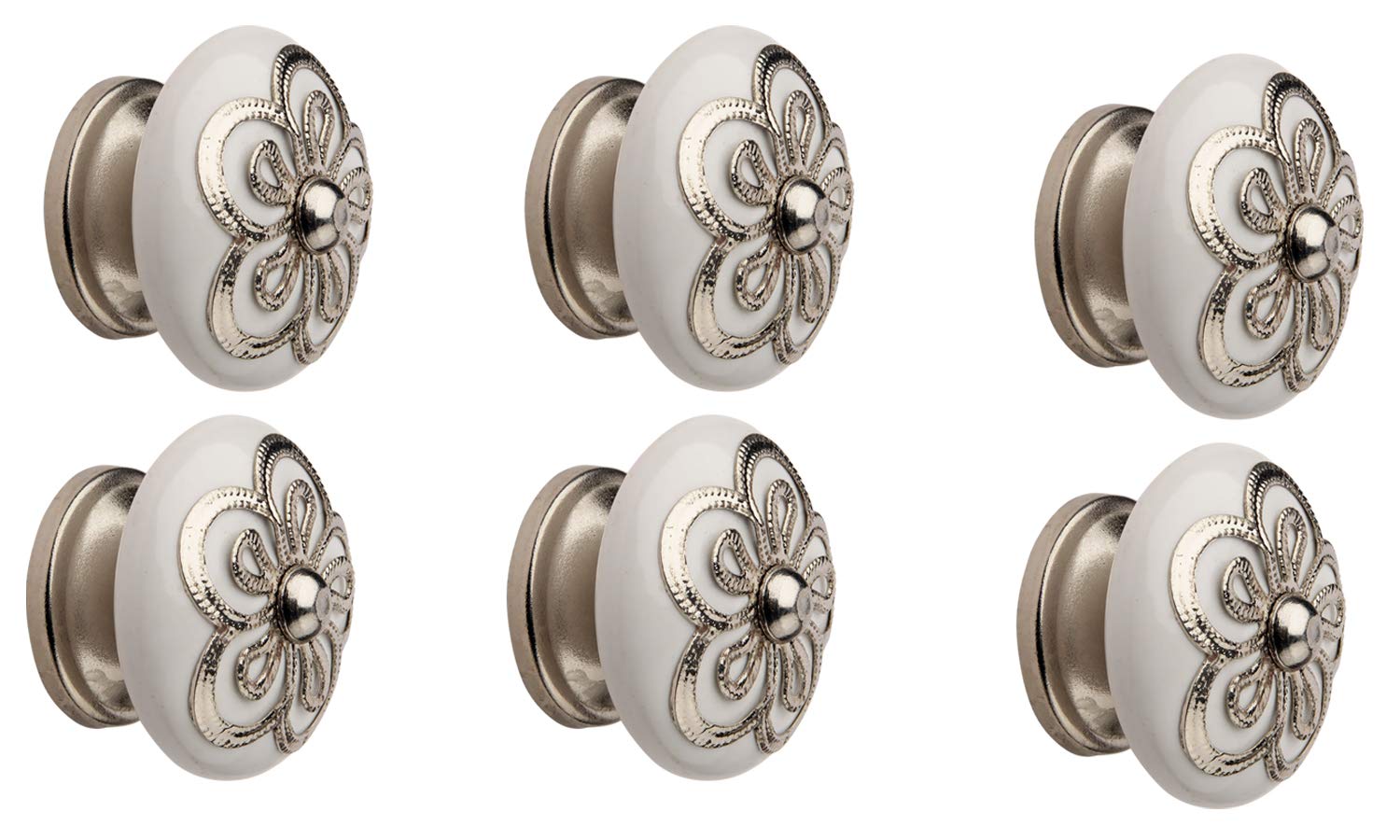 HOBKNOBS Ceramic White Nickel Plated Cabinet/Draw Knob with Ornate Flower Top, (6) (B081RKZM5P) Amazon Price History, Amazon Price Tracker