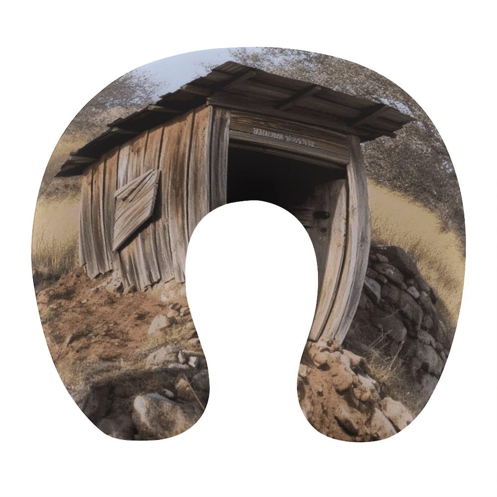 Btcowzrv Style Old Ancient Outhouse U Shaped Neck Pillow Travel Pillows