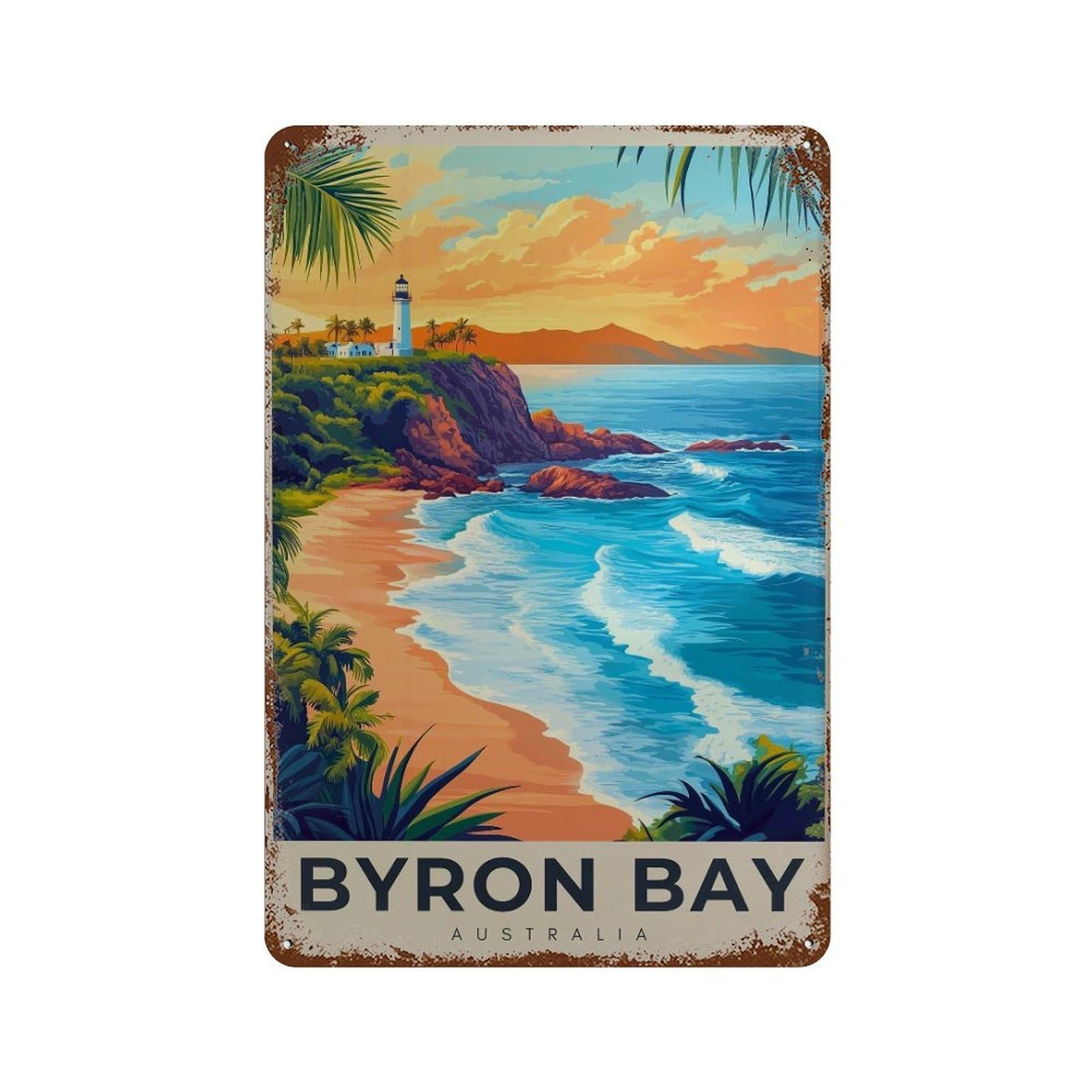 xiaoxiaoshen Byron Bay Australia Travel Beach Wall Decor Art Metal Tin Poster Modern Home Decor Art Home Bar Shop Decorations Vintage Sign 30x20cm