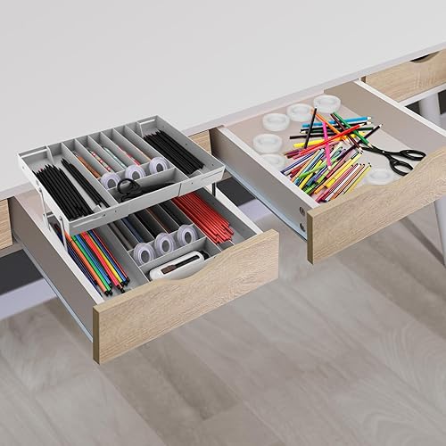 Miniatura 7 de Organizador de cajones extra grande y alto de 2 niveles, organizador de cajones inteligente expandible, organizador de escritorio para herramientas