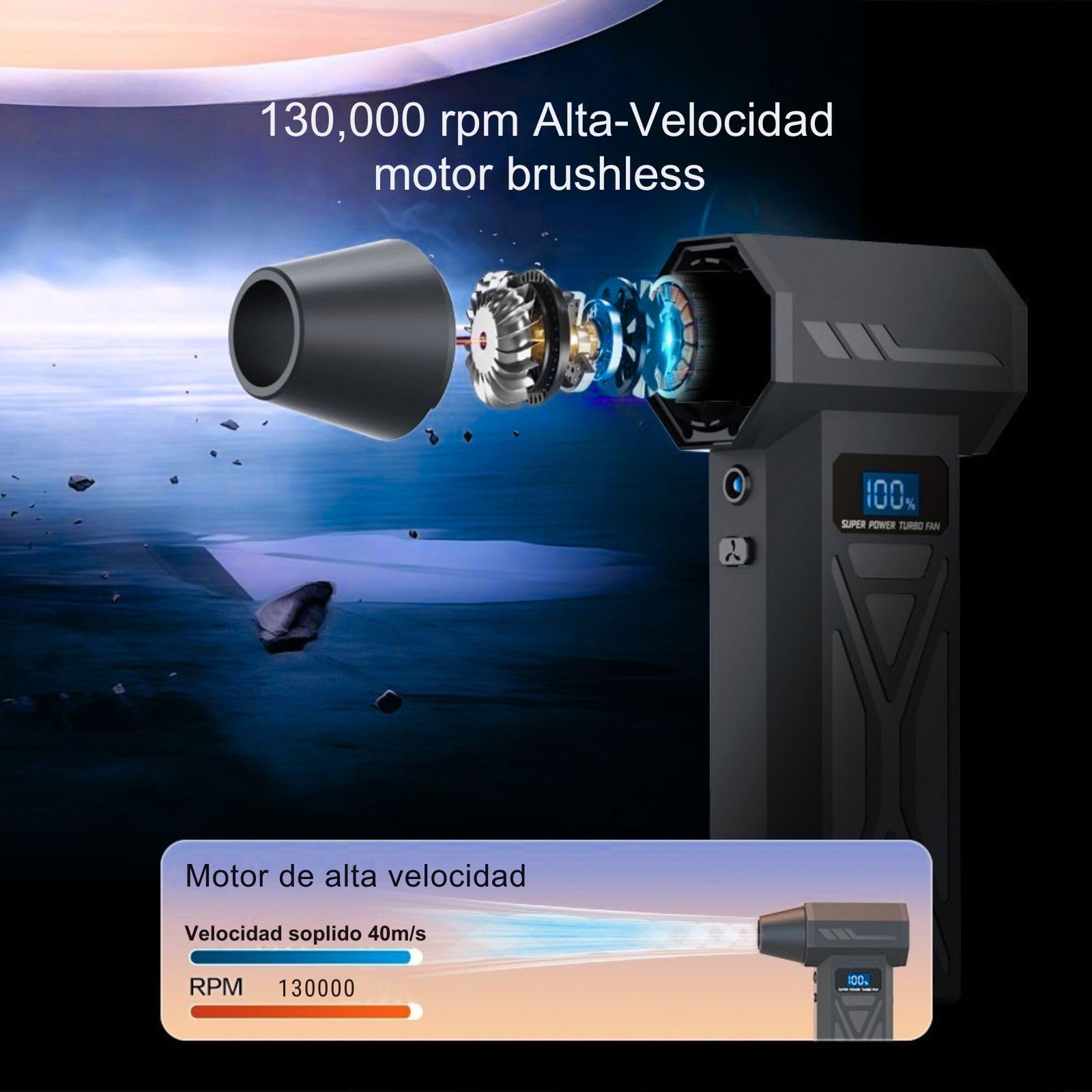Soplador De Aire Potente Recargable 130.000 rpm Con Linterna, Soplador De Aire Para Pc y Videoconsolas con accesorios de limpieza, Aire Comprimido Limpieza Pc y Coche, Oficina, Hogar Y Viajes 2026