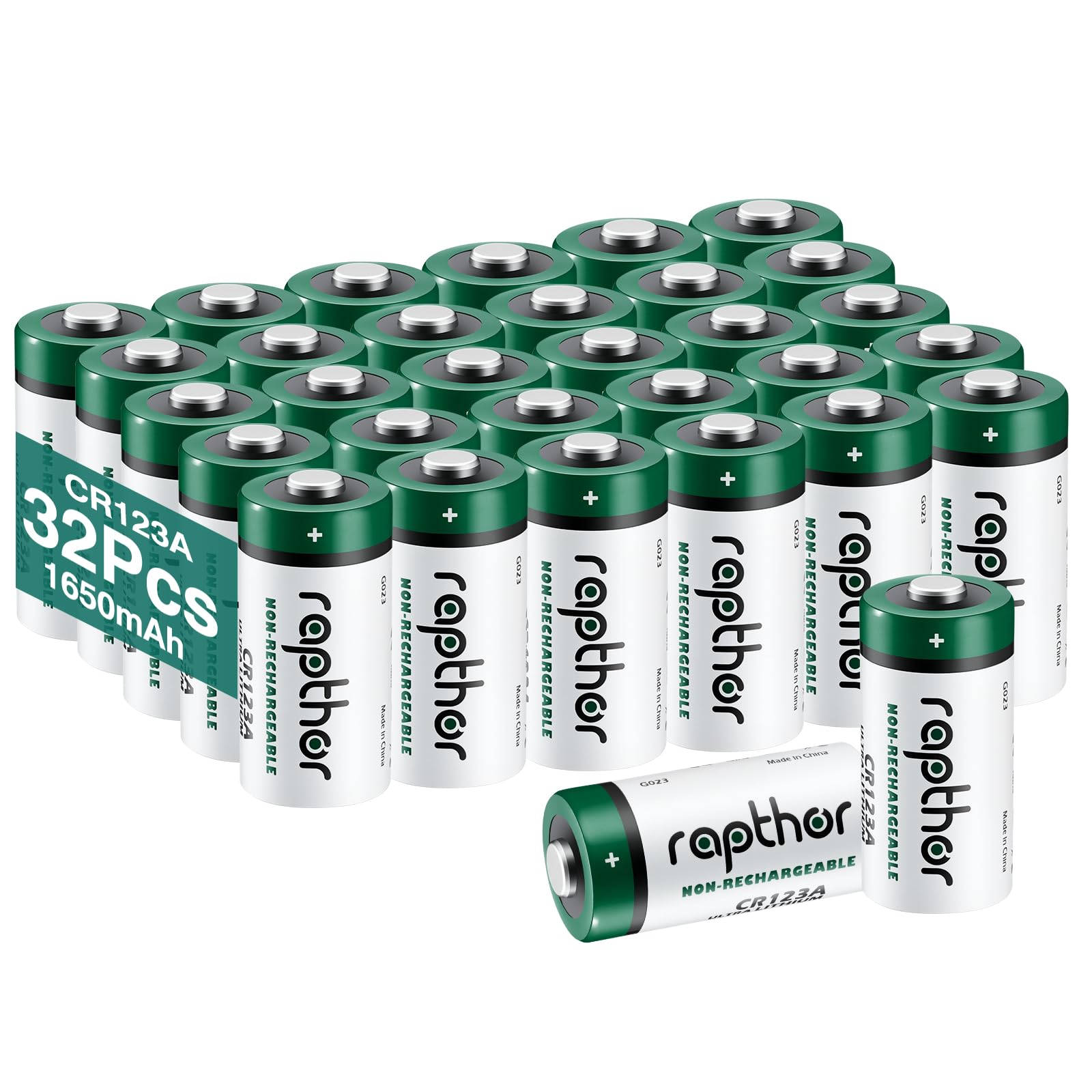 Rapthor CR123A 3V 1650mAh Lithium-Batterien 32 Stück, Ersatz für CR123 CR123A CR17345, für Taschenlampen, Kameras, Blitzgeräte, Rauchmelder, Sicherheits- und Smart-Home Geräte, Nicht wiederaufladbar
