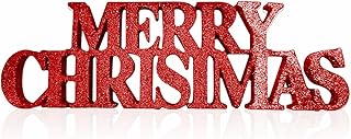Merry Christmas Sign Glittery Free Standing Christmas Decoration Durable Glitter Foam Merry Sign Suitable for Window Home Living Room Office Party Favours Xmas Decor 10cm X 32cm (1Pack) (Red)