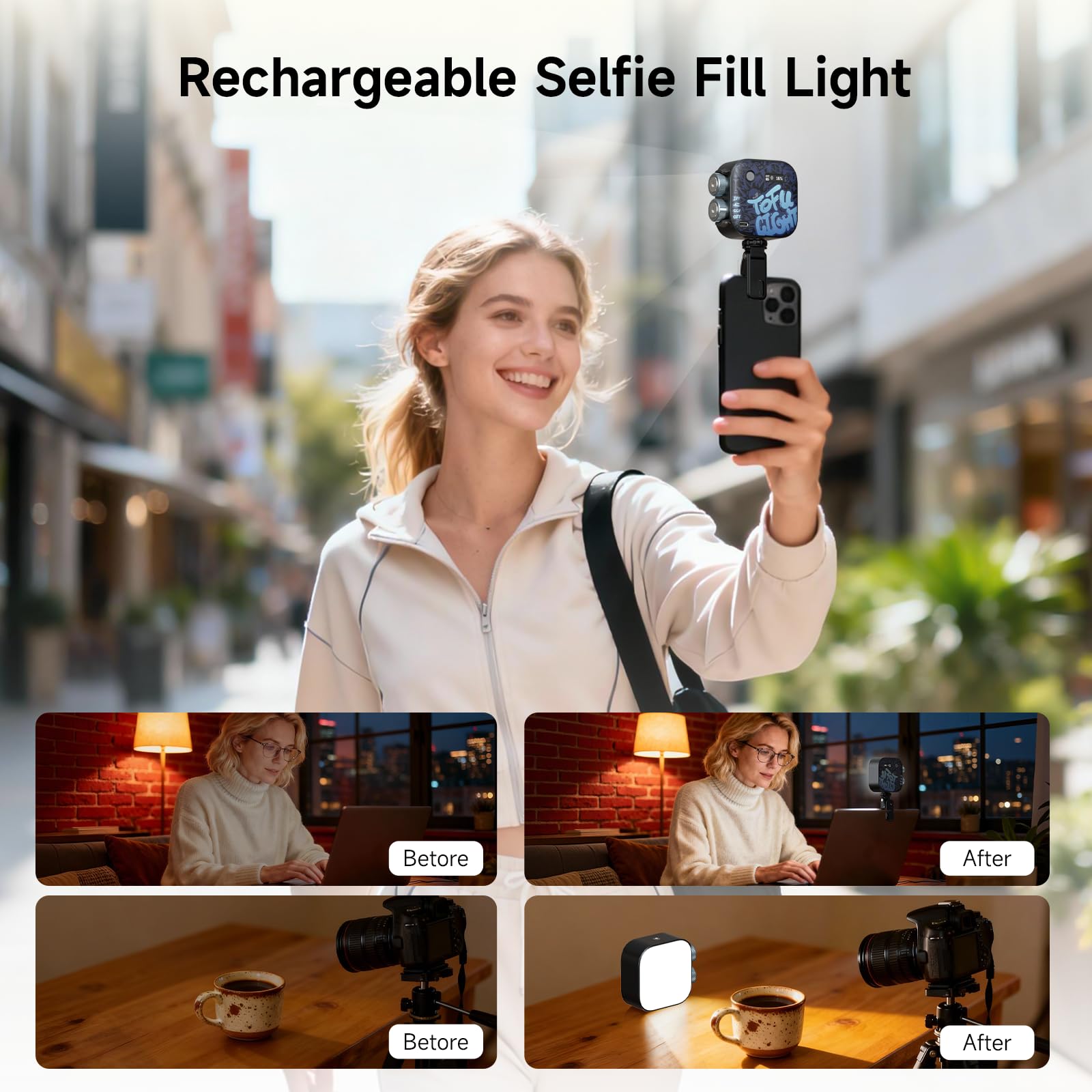 Photoolex Tofu RGB Taschen Mini LED Videoleuchte mit kompakter | CRI96+, Farbtemp 2500K–9900K, 2000mAh Akku, magnetisch & 1/4-Zoll-Schraube, 21 Lichteffekte für vlogging fotografie streaming