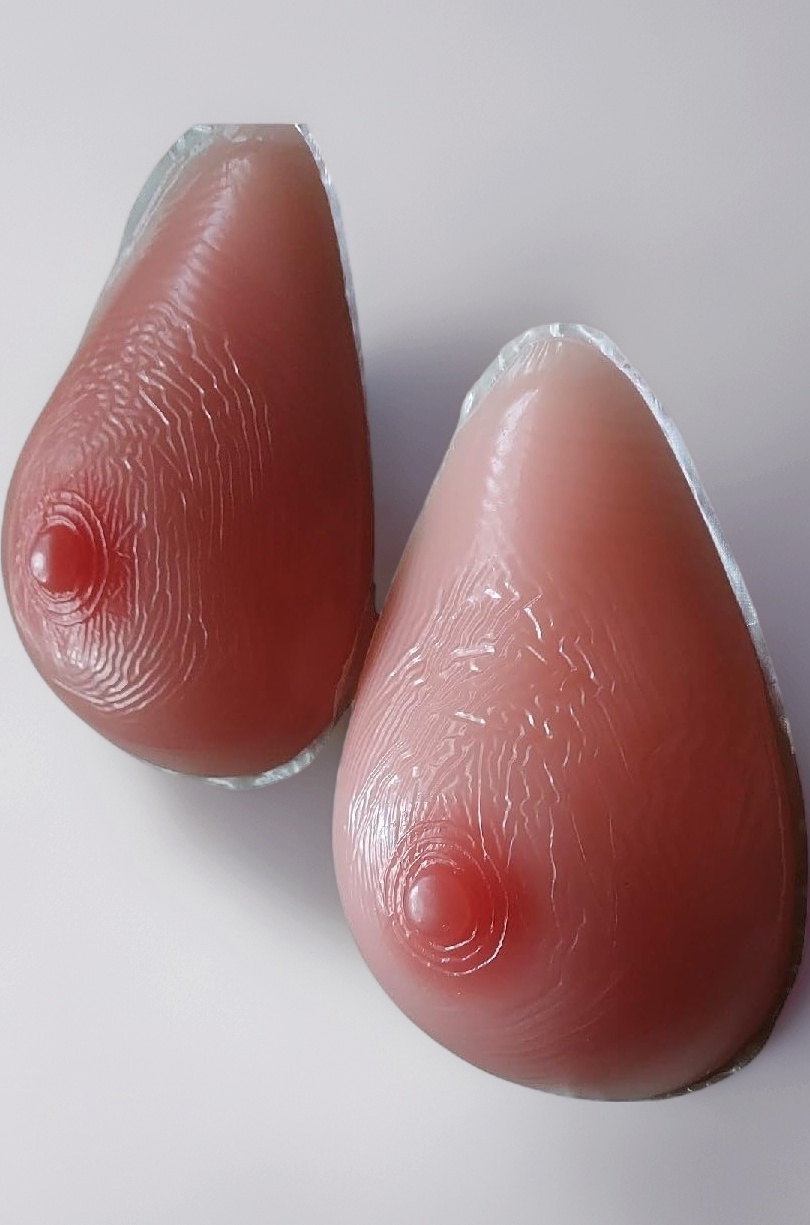 Silicone Teardrop Artificial Breast Mastectomy Cancer Prosthesis for 32B Bra - Beige | Two Piece with 2 Special Pocket Bras.