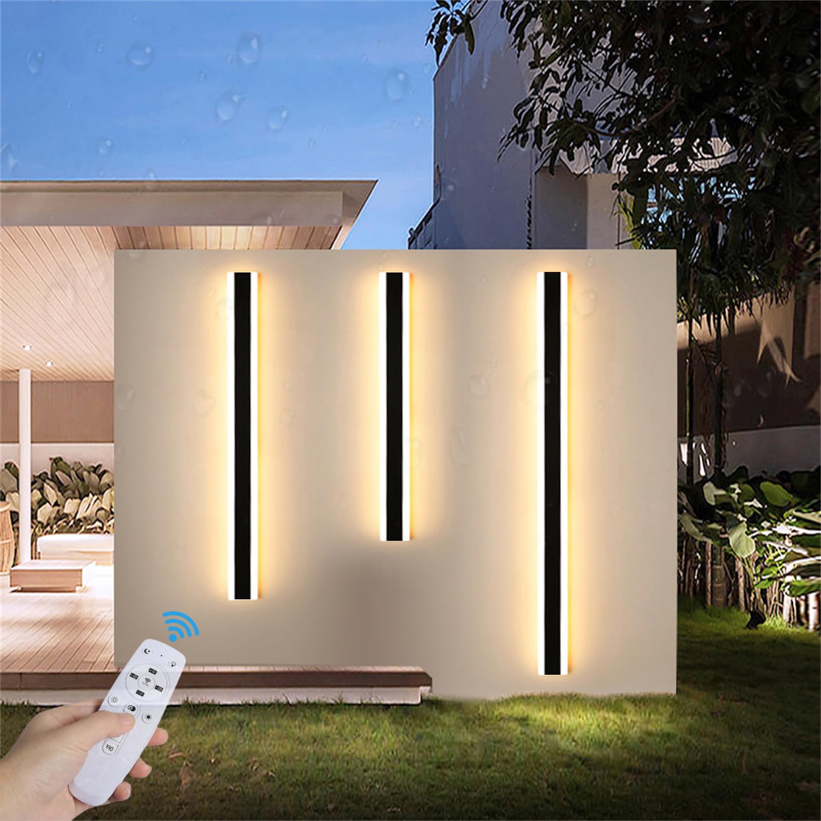 HELCEKOU Dimmable LED Outdoor Wall Light with Remote Control Waterproof Sconce for Garden Bar Hallway Black 150CM Warm