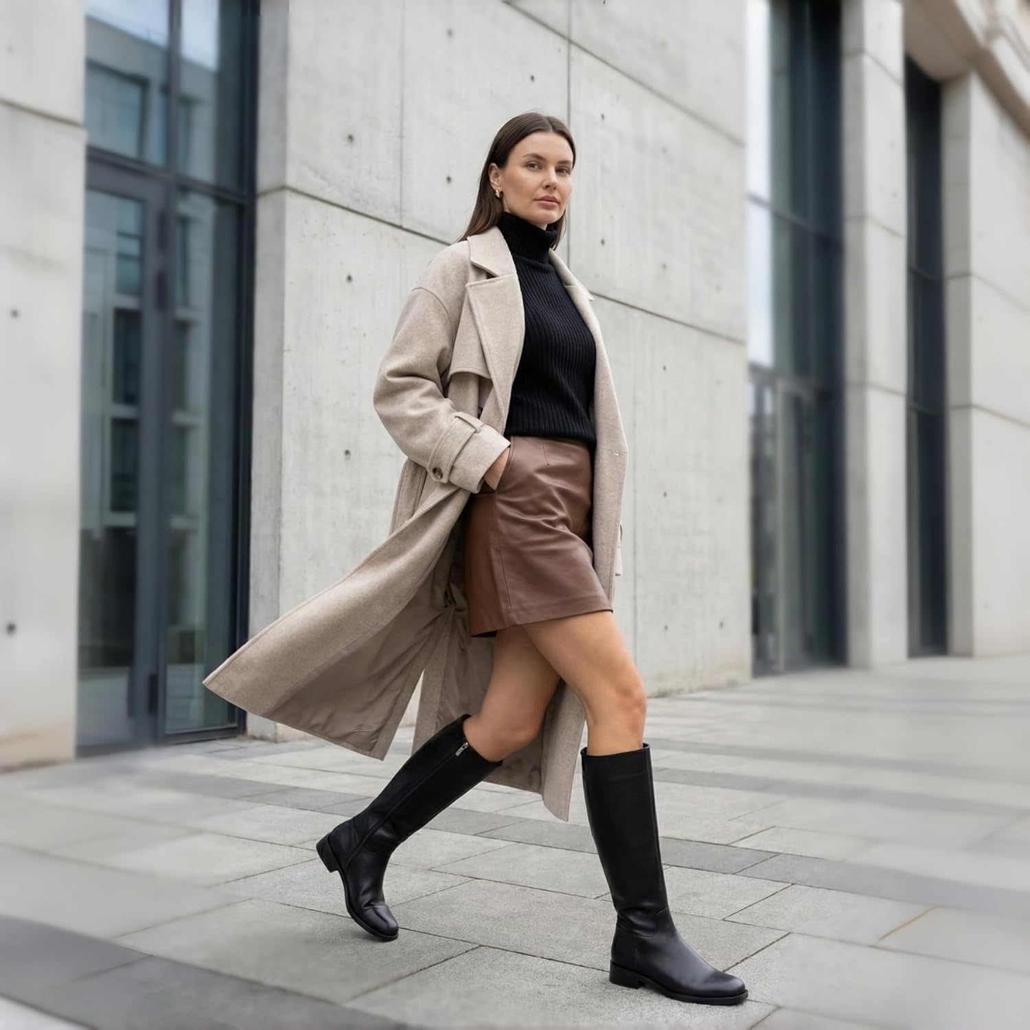 2026NEW Knee High Boots Winter Wide Calf Black Boots for Women Round Toe Side Zipper Low Block Heel Boots with Tall - Image 8