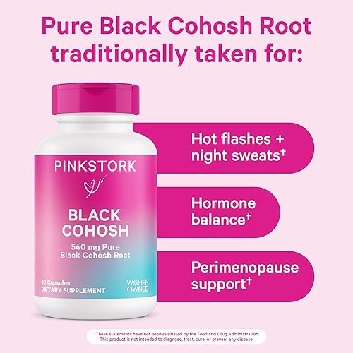 Miniatura 2 de Pink Stork Suplementos de cohosh negro para mujeres, equilibrio hormonal para el síndrome premenstrual, perimenopausia y menopausia, sofocos, sudor