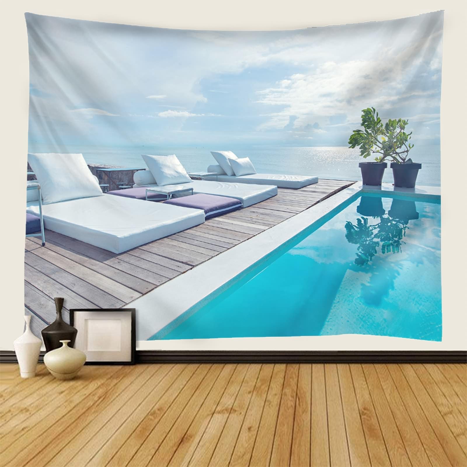Tapiz de pared 300 x 256 cm, para salón, dormitorio, gris, azul, verde