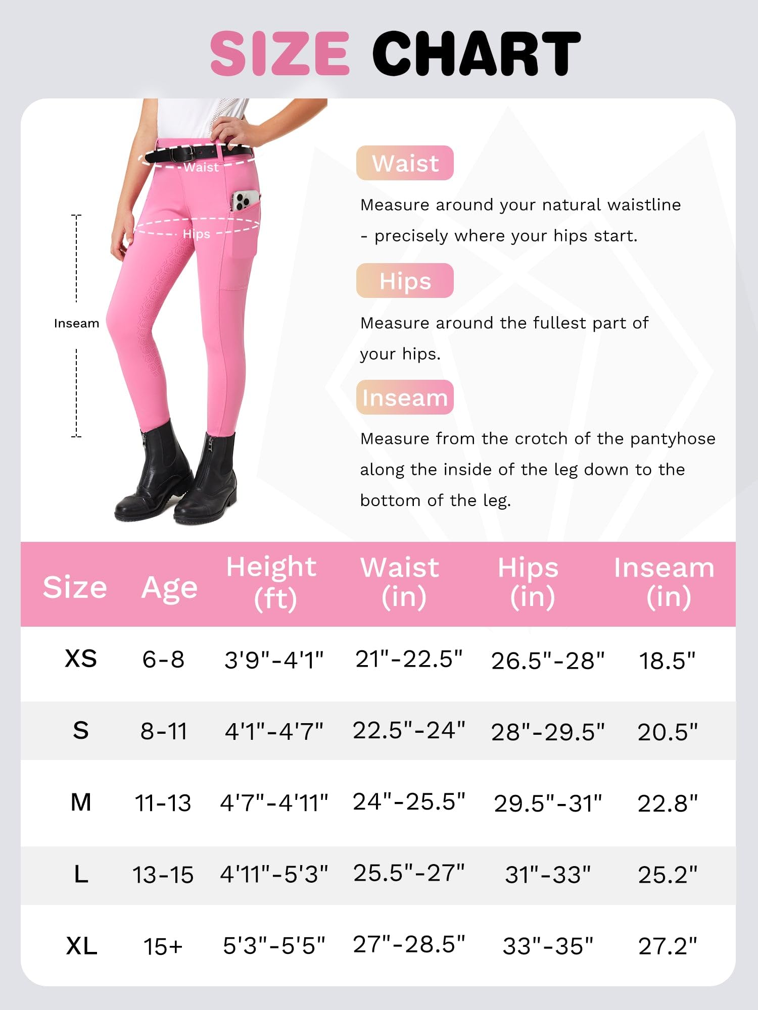 FitsT4 Sports Pantalon d'équitation pour enfant fille - Pantalon d'équitation en silicone - Avec 2 poches latérales et passants de ceinture
