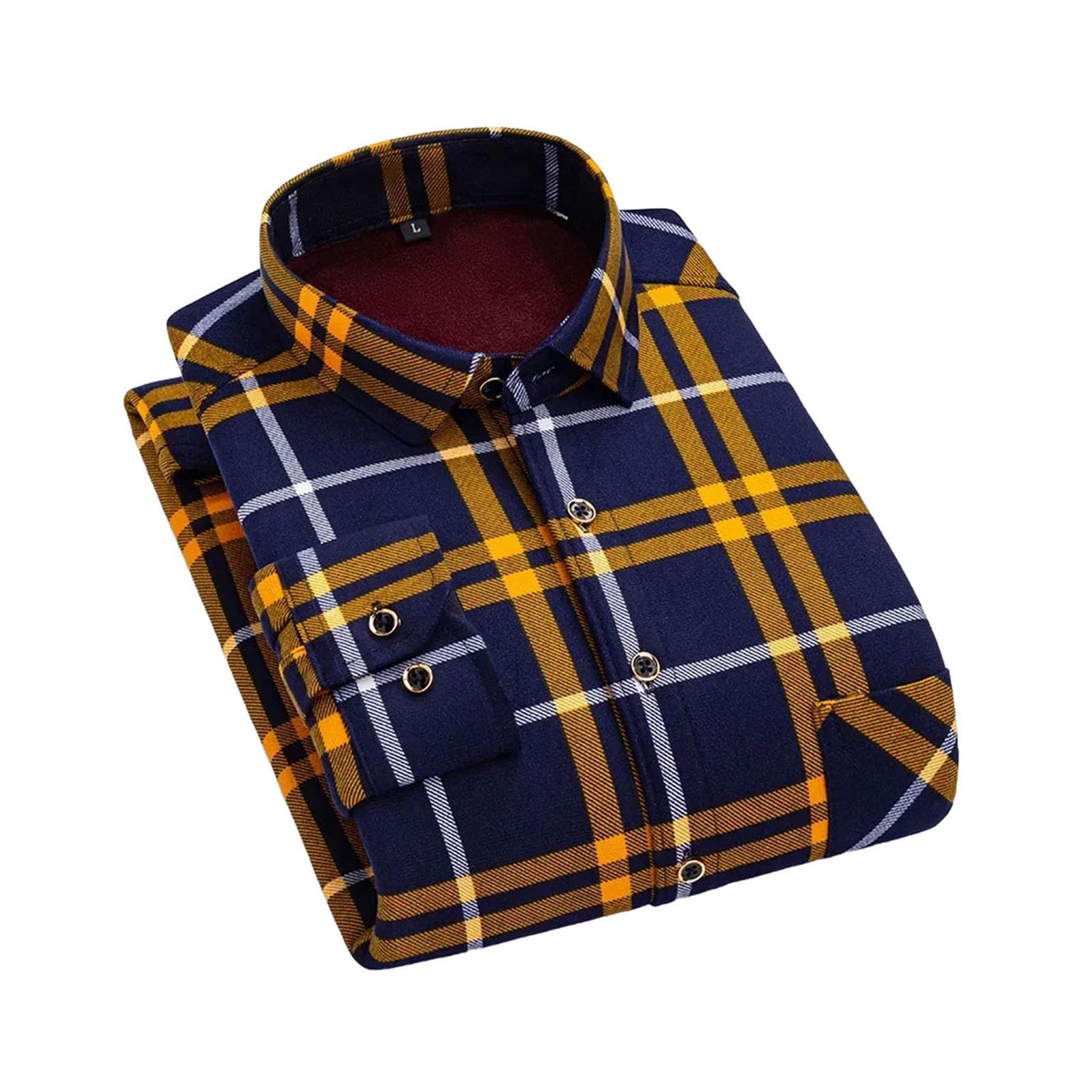 Herrenhemd, modisch, lässig, Fleece, kariert, langärmelig, dick, warm