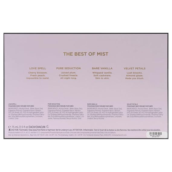 Victorias Secret The Best of Mist Set for Women - 4 Pc Gift Set with Love Spell & Pure Seduction Fragrance Mists