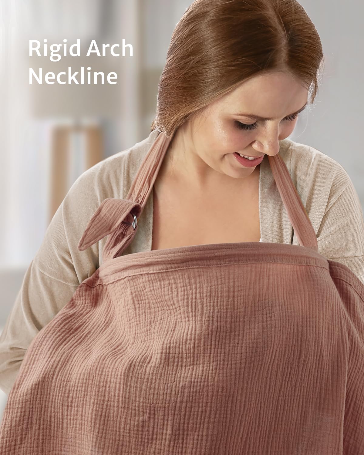 Blissful Diary Muslin Nursing Cover for Breastfeeding Breathable Breastfeeding Cover up with Arch Neckline for Women Nursing Apron (Dusty Pink) - Image 4