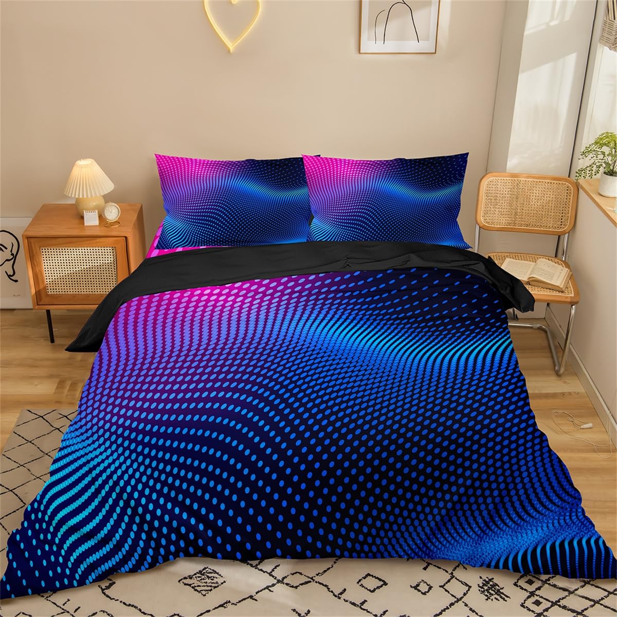 Parure de lit 220x240 bleu rose avec housse de couette et taies d'oreiller