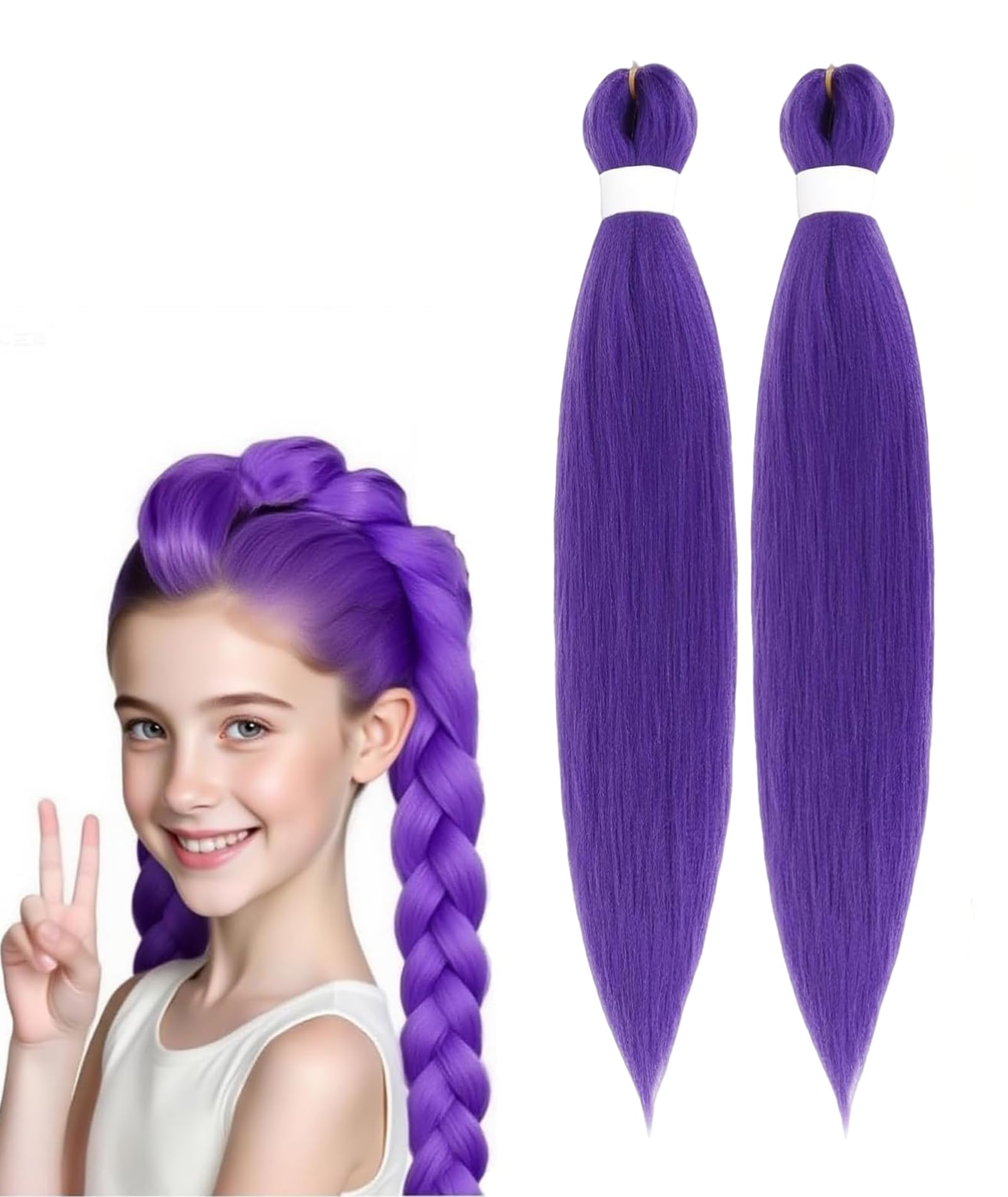 2PCS Purple Hair Extensions, Purple Hair Extensions For Braids Purple Braiding Hair Pre Stretched Synthetic Braiding Hairs, Prestretched Braidings Hairs for Halloween Costume Cosplay Stage Partiesies-image-41