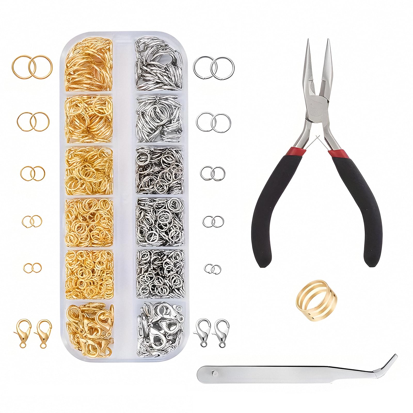 DOTEYD 1440PCS Jump Rings Jewllery Making Kit Supplies with Pliers for Bracelet Earring Necklace Repair and Making,Silver,Gold(4mm 5mm 6mm 8mm 10mm)