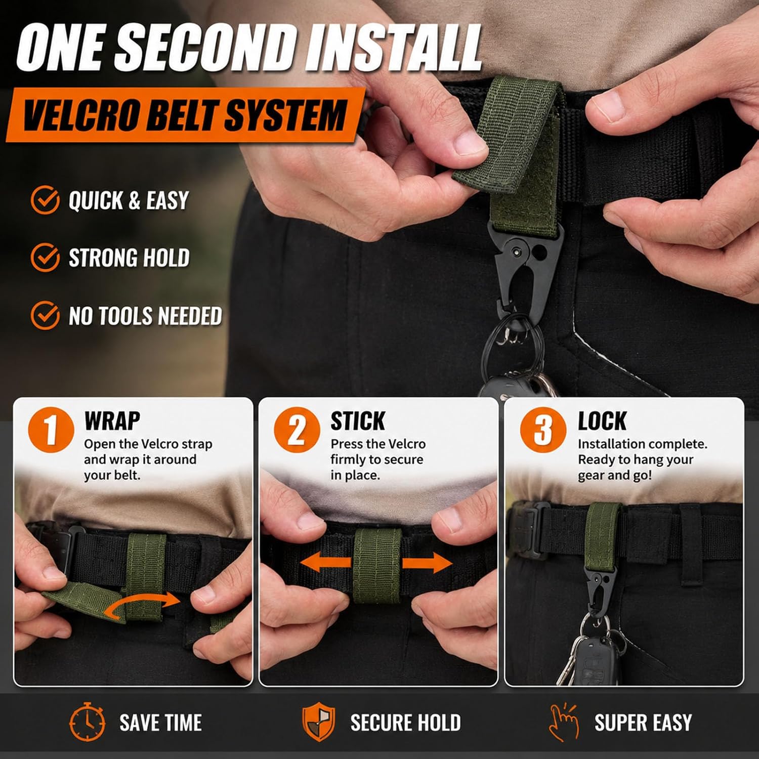 4 Pack Tactical Nylon Webbing Buckle Carabiner Key Clip, Multi-Functional Belt Hook for Outdoor, Backpack, Hiking, Camping image 5