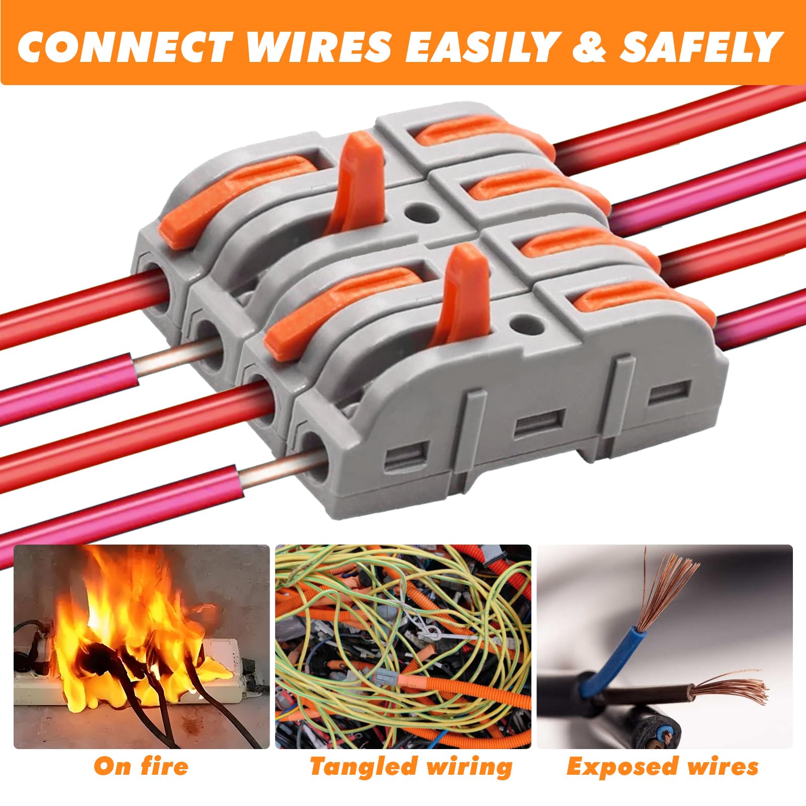 50 Piezas Conectores Electricos Rapidos, SPL-1 Clemas Electricas con Palanca, Fichas de Empalme Electrico en Línea 28-12 AWG Pueden Combinar Libremente SPL1-5, Acoplamientos de cable