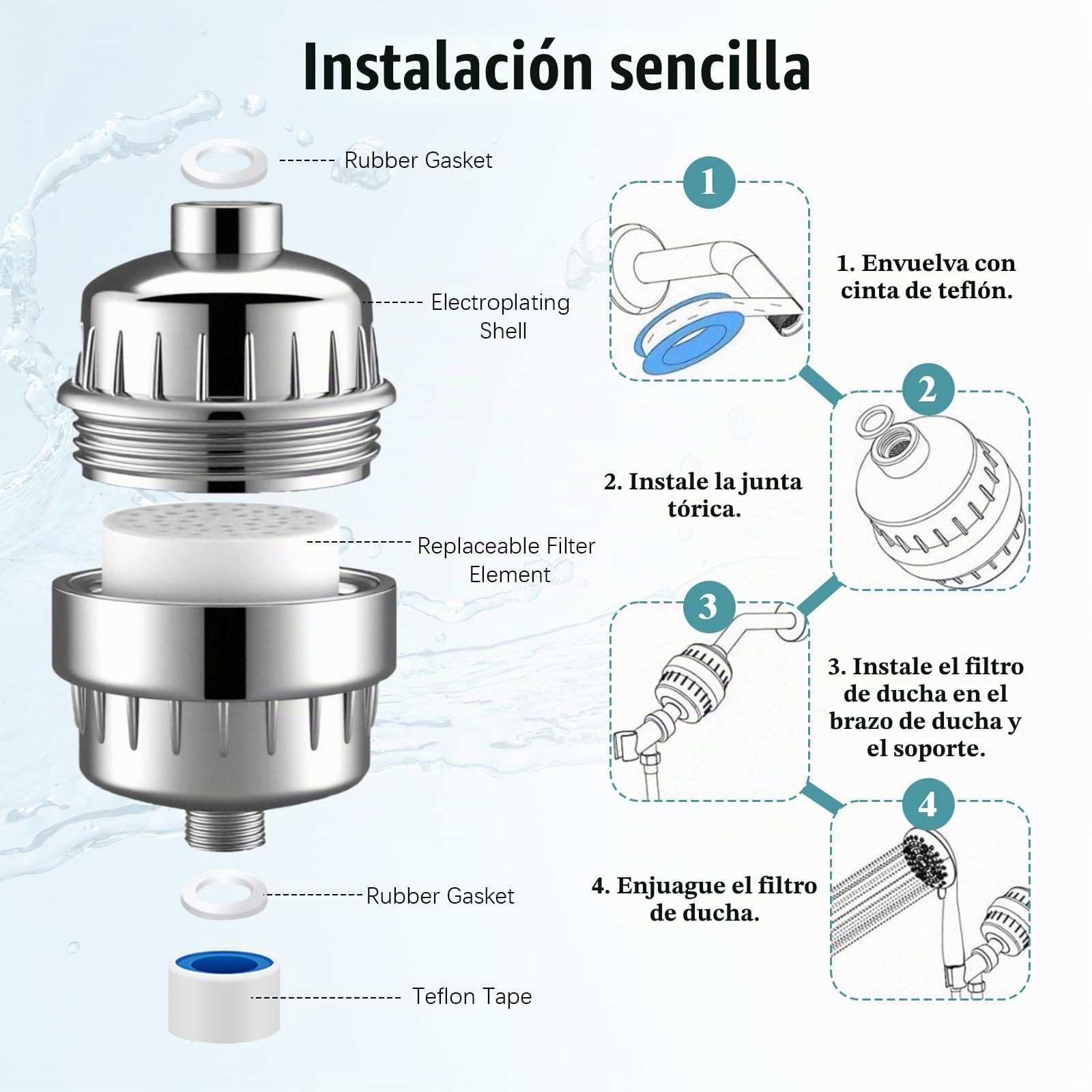 Filtro Ducha 36 Etapas con Vitamina C, Filtro Agua Ducha con 2 Cartuchos para Agua Dura, Filtro Ducha Antical, Elimina Los Metales Pesados y Cloro, Shower Filter, Mejora la Piel
