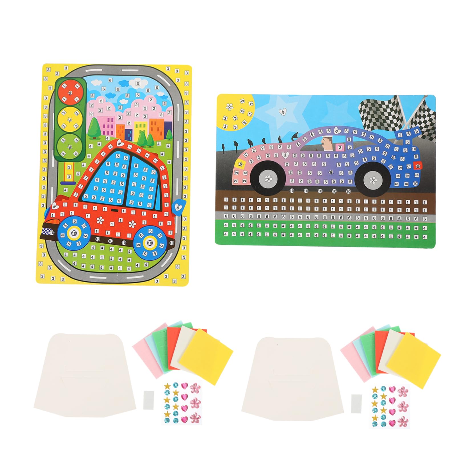 BCOATH 2 Sets DIY Mosaic Stickers Pictures Craft Rhinestones Stickers Kids Sticky Puzzle Toy Owl Mosaic Tile Art Kit Cartoon Mosaic Plaything Car Toys Eva Material with Diamond Child