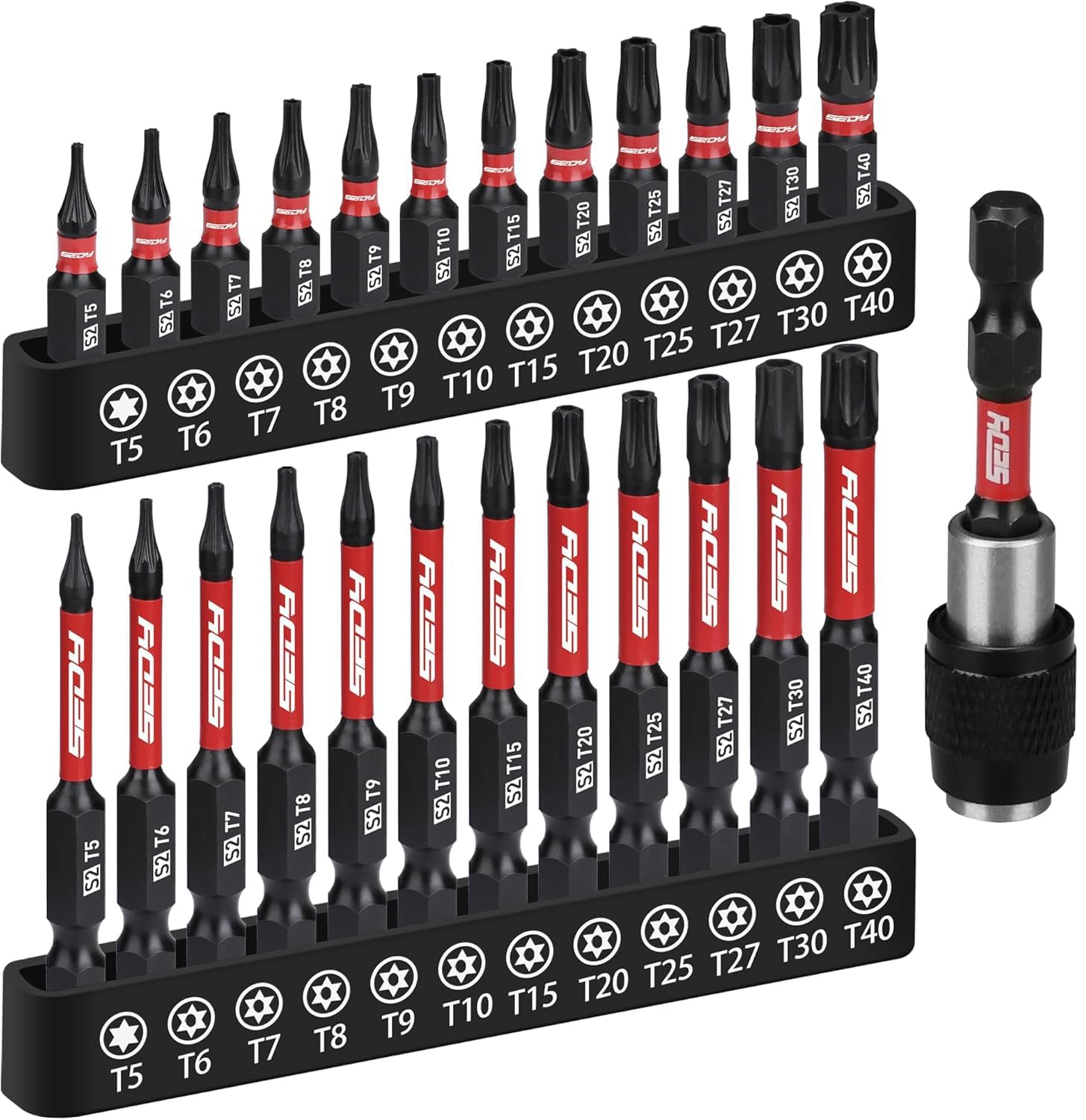 Lot de 25 embouts Torx de 2,5 cm et 6,3 cm, embouts magnétiques usinés CNC T5-T40, embout étoile en acier S2, haute résistance au couple - Outils de précision avec boîte de rangement