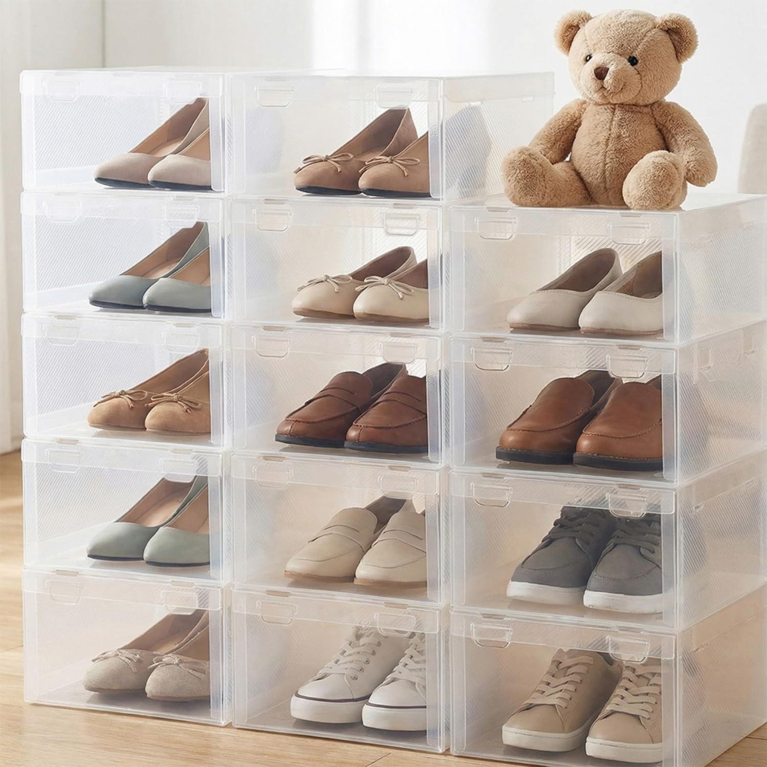 Clear Shoe Storage Boxes, Shoe Storage Box for Closet, Entryway, Under Bed - Shoe Containers Stackable, Toy Storage Organizer Bins 12 Pack, Fit Size 11(11.8x8.2x3.5inch)