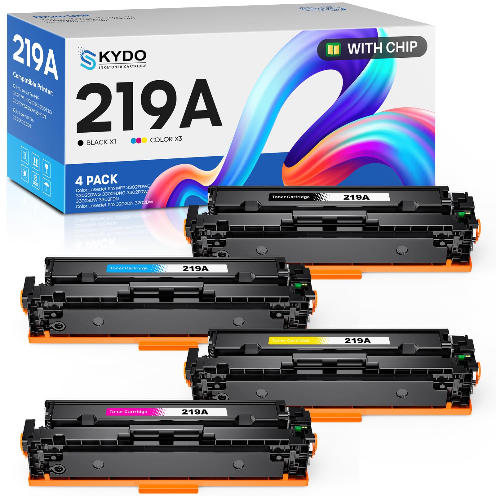 Toner 219A kompatybilny z HP 219X 219A W2190A jako zamiennik do Color LaserJet Pro 3202dn 3202dw 3302fdn (4 sztuki)
