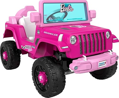 Power Wheels Barbie Jeep Wrangler - Juguete para niños pequeños con sonidos de conducción, tracción multiterreno, asientos 1, a partir de 2 años