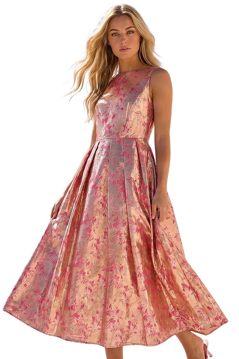 Dusk Women's Metallic Jacquard Midi Dress in Pink | Size: 10