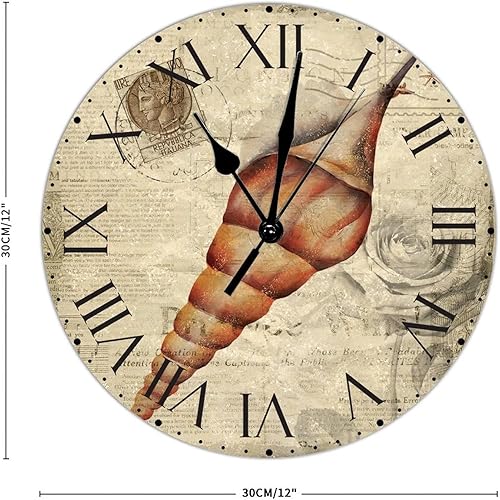 Miniatura 223 de ArogGeld Reloj de pared con diseño de estrella de mar antigua francesa, de cloruro de polivinilo, con números romanos, de 10 pulgadas, funciona