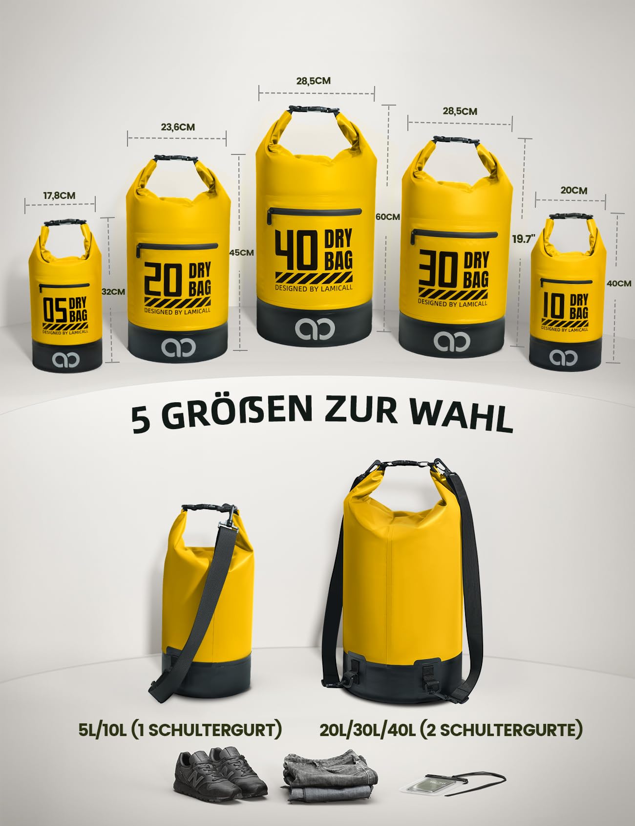 Lamicall Dry Bag, wasserdichte Tasche - [Robust & Kratzfest] 5L/10L/20L/30L/40L Rucksack Wasserdicht Beutel, Waterproof Bag Drybag für Wassersport/Strand/Bootsport, Freie 100% wasserfeste Handyhülle
