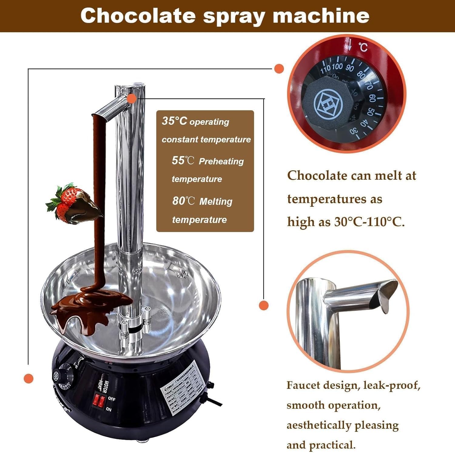 Fontaine à chocolat commerciale avec contrôle de la température réglable pour événements, fêtes et restauration – Parfait pour les mariages et les buffets
