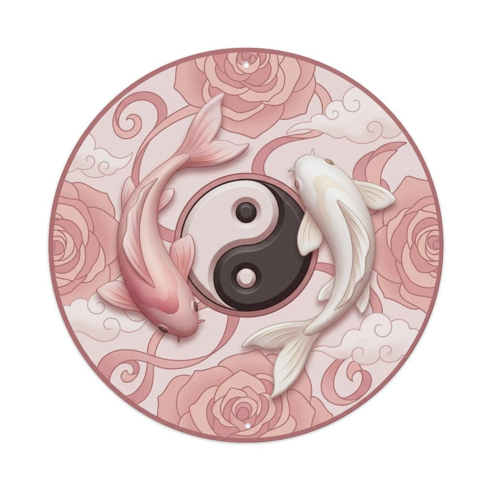 Olyhtr 8X8inch Classic Style Yin Yang Koi Garden Rose Zen Nature Classic Metal Tin Sign