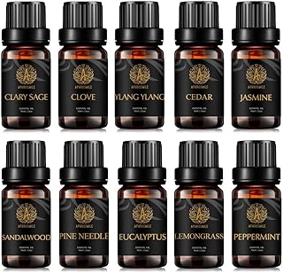 100% Pure Aromatherapy Essential Oils Set for Diffuser-(Jasmine, Sandalwood, Cedar, Clary Sage, Ylang Ylang, Pine Needle and others), 10X10ml 100% Pure Essential Oil Set for Humidifier, Home