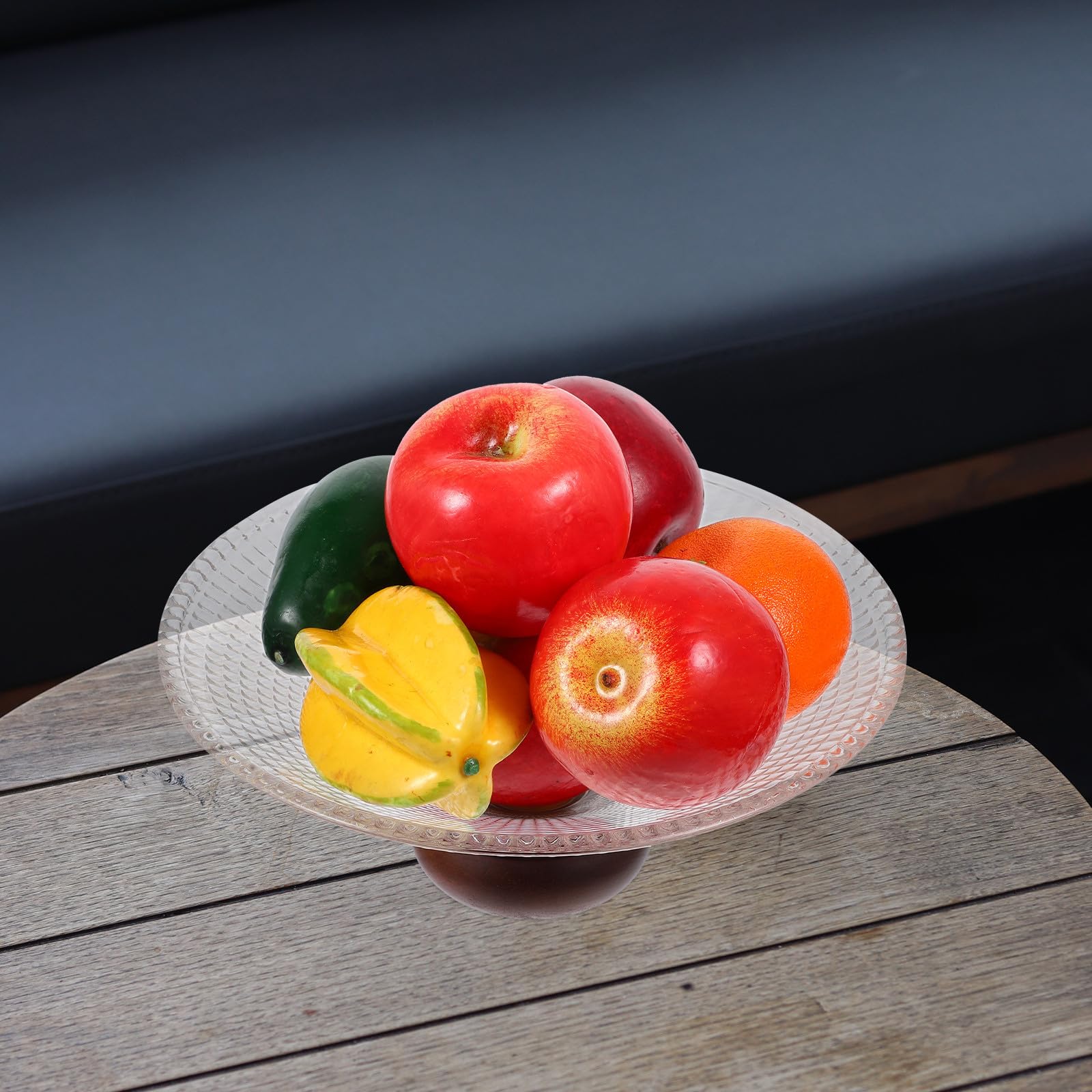 Tazón de Vidrio Grande con Base de Madera de Caucho, Cuenco para Servir Frutas con Alta Fiabilidad y Diseño Delicado para Casa y Recepción