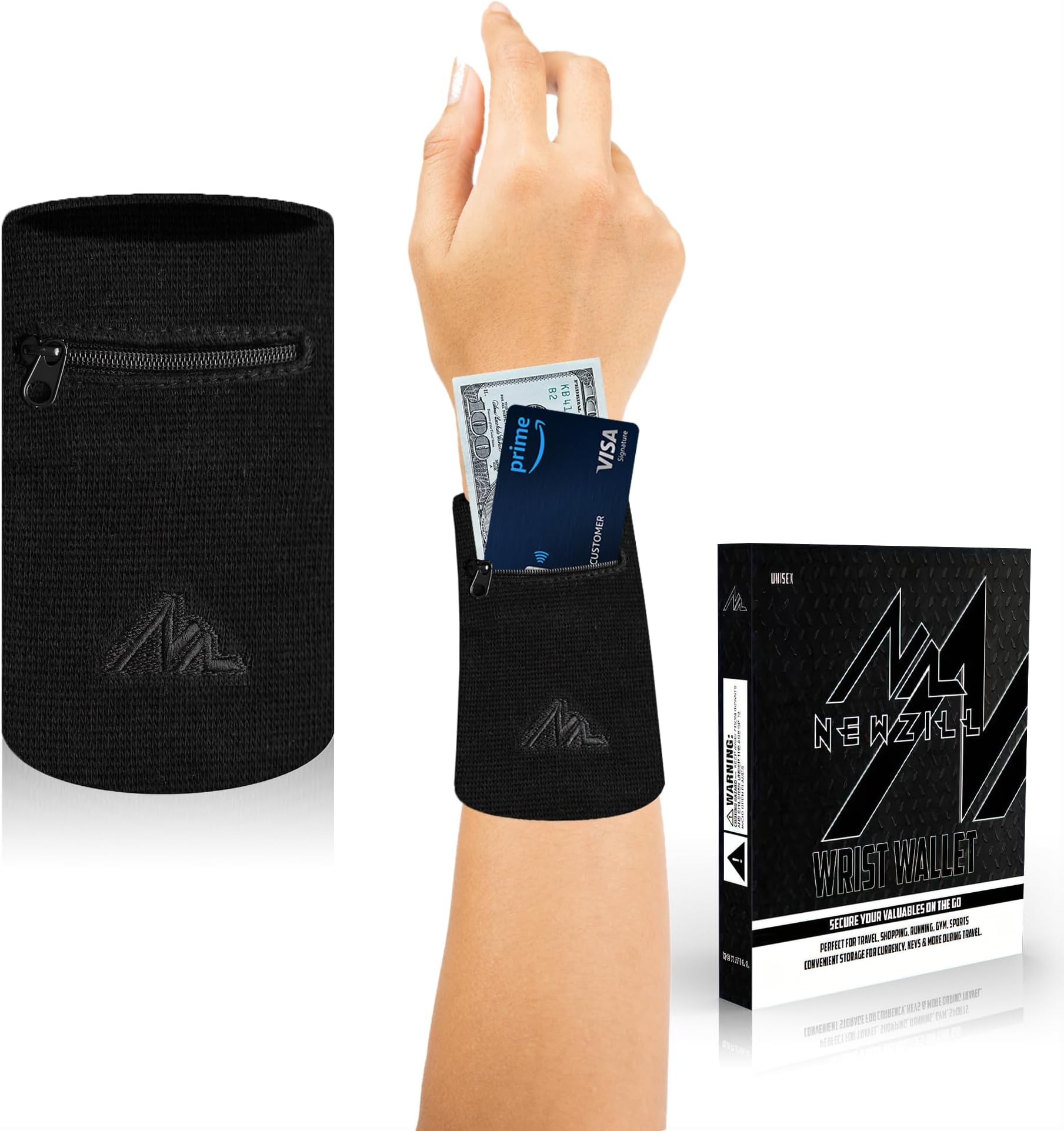 NEWZILL Wrist Wallet Wristband with Zipper - Cotton Sweatbands for Men & Women, Ideal for Running, Walking, Basketball, Football, Tennis, Hiking