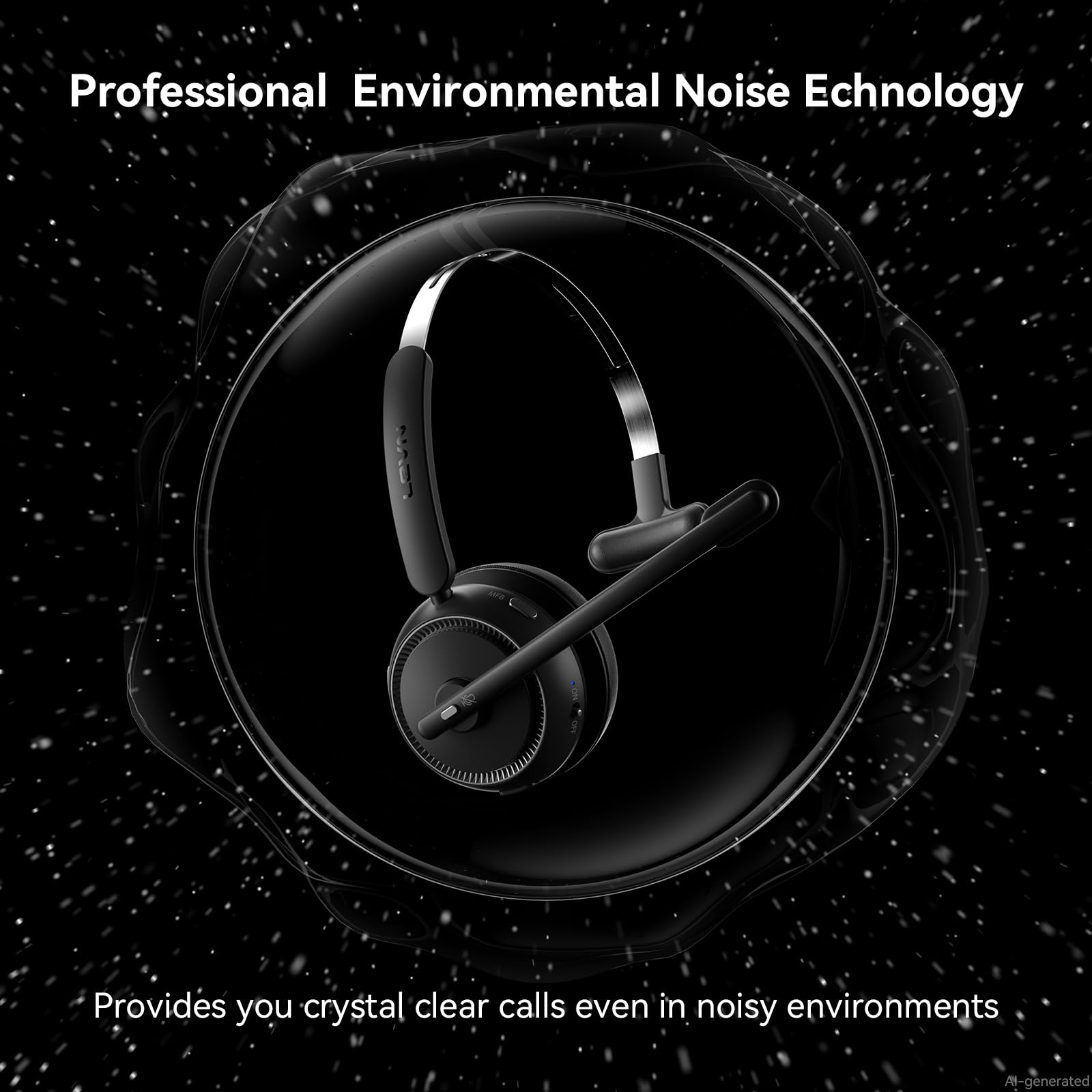 LEVN Cuffie wireless Bluetooth con microfono a cancellazione del rumore, 65 ore di tempo di woktime, cuffie wireless con base di ricarica, adatte per call center/lavoro da casa