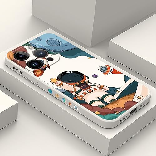 Miniatura 9 de LEECG Funda para iPhone 15 Pro, para iPhone 15 Pro, diseño de patrón creativo lateral de astronauta, silicona líquida a prueba de golpes, suave para